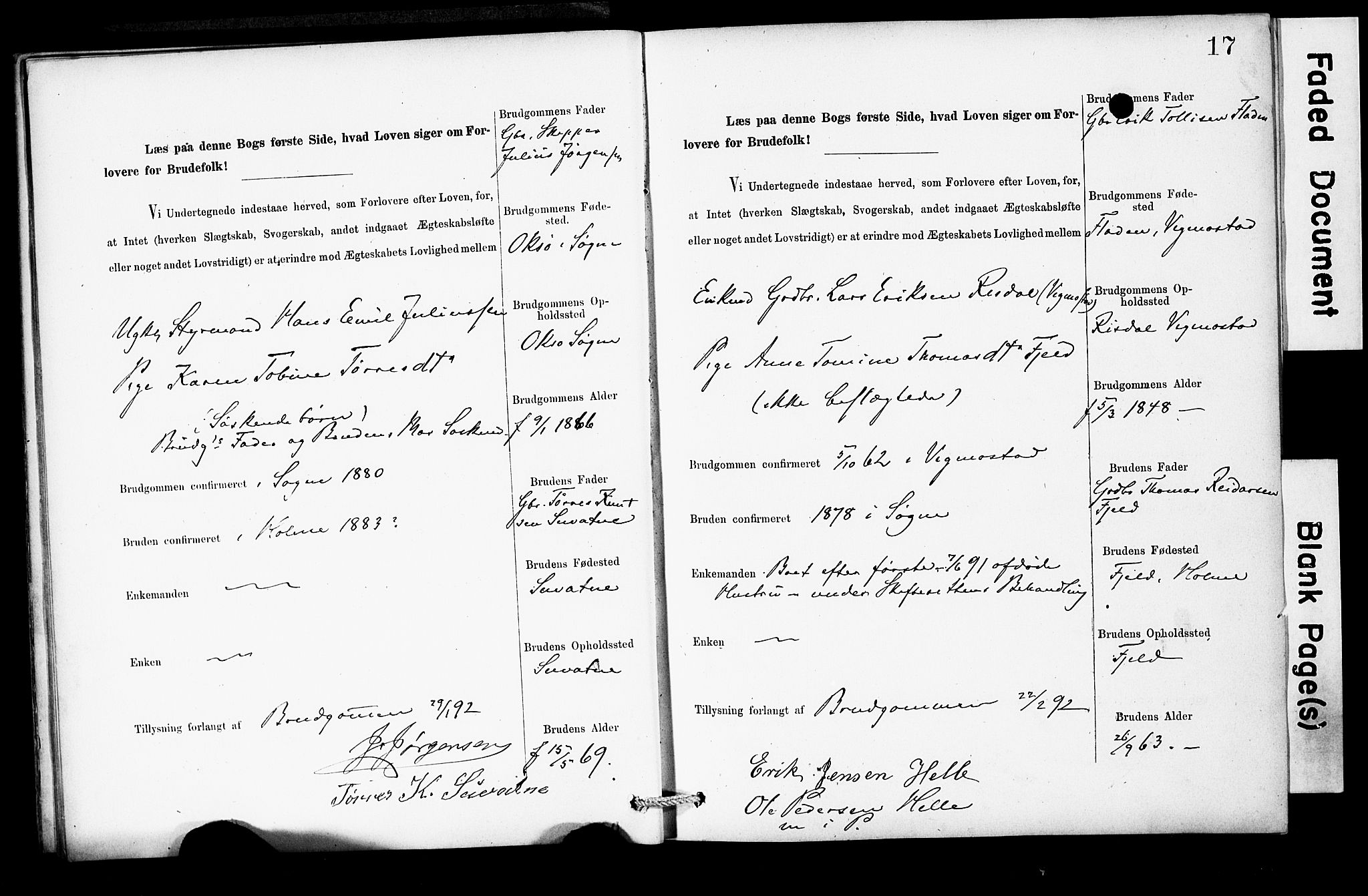 Holum sokneprestkontor, AV/SAK-1111-0022/F/Fe/L0004: Banns register no. II 5 4, 1890-1914, p. 17