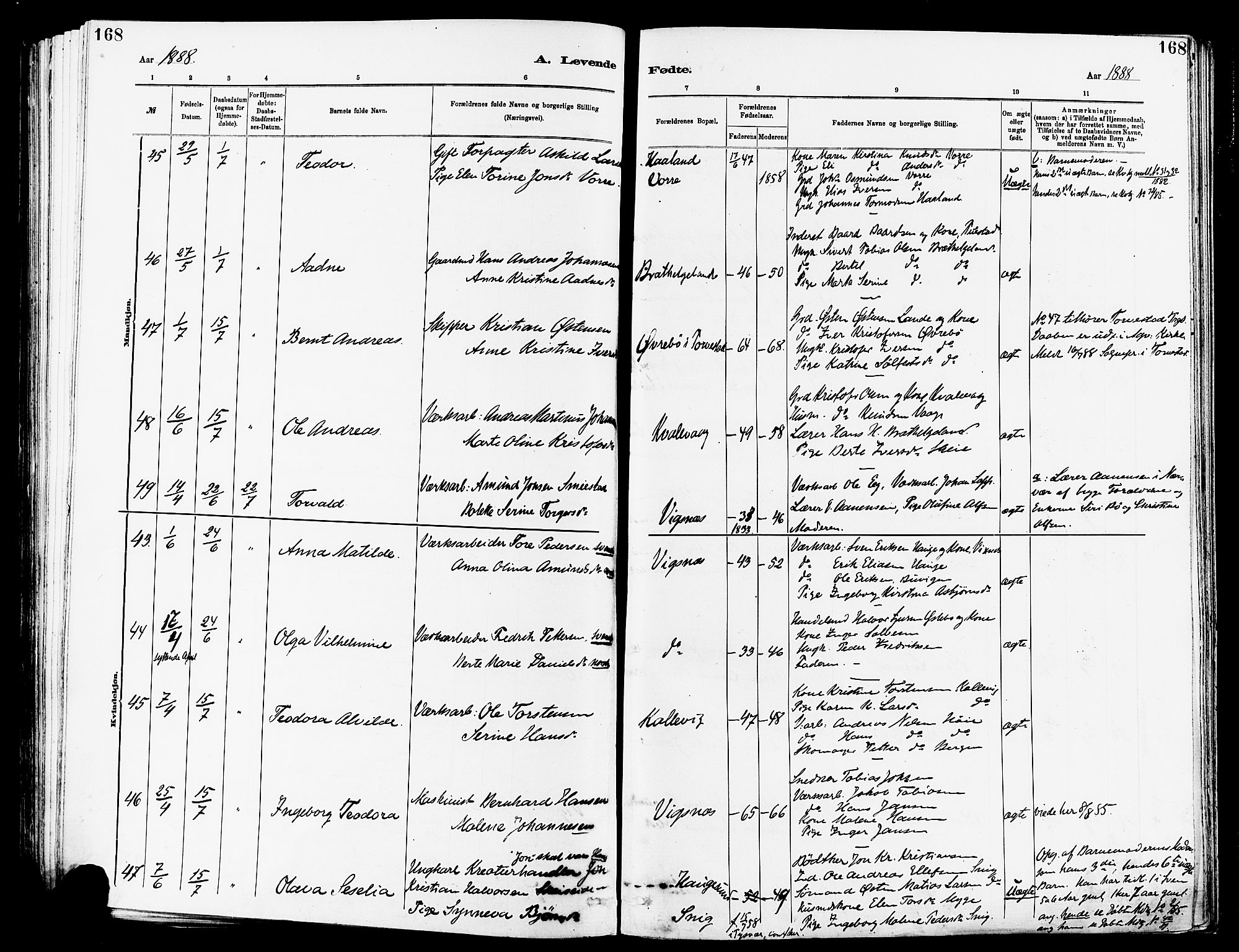 Avaldsnes sokneprestkontor, AV/SAST-A -101851/H/Ha/Haa/L0014: Parish register (official) no. A 14, 1880-1889, p. 168