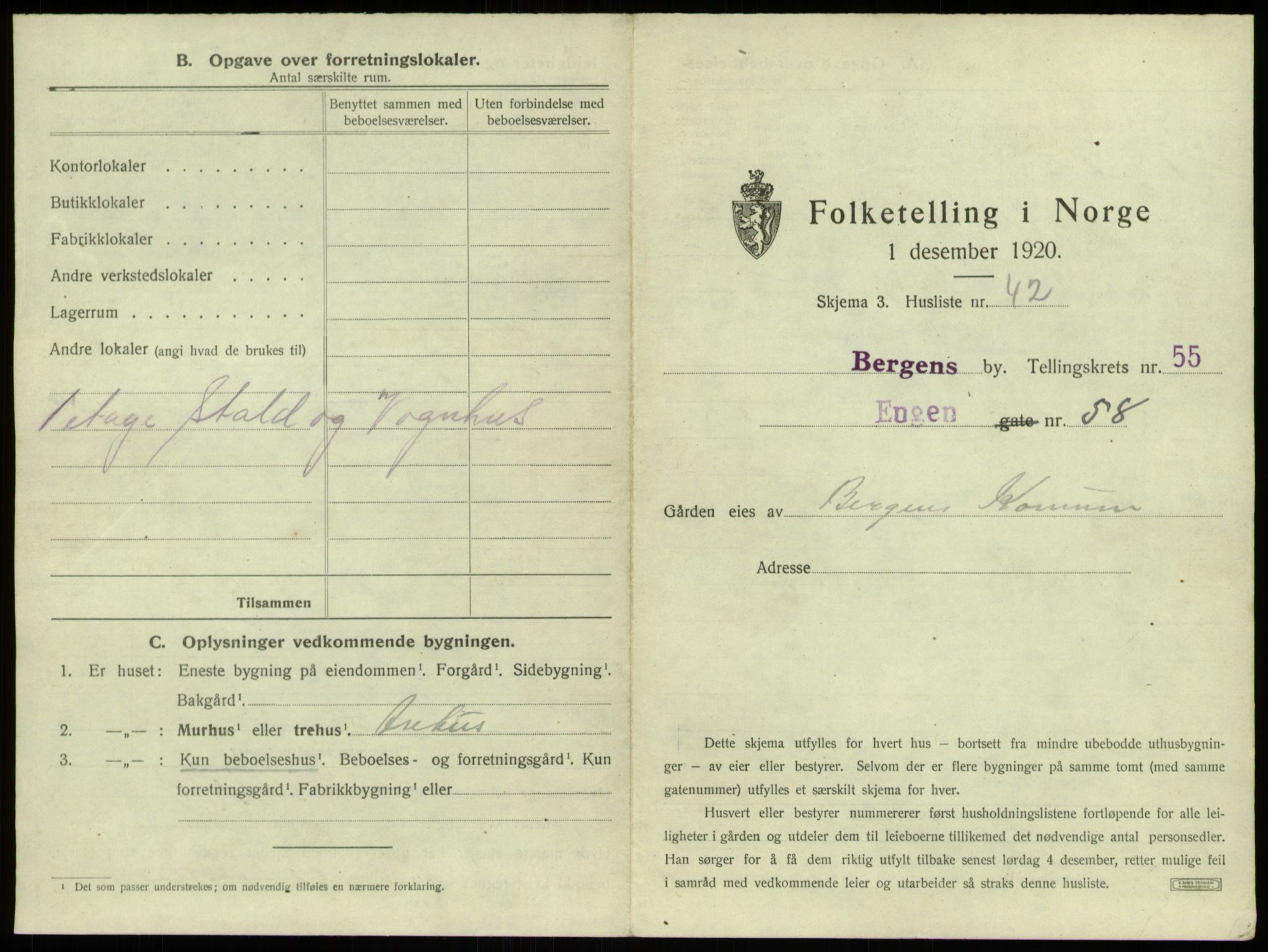 SAB, 1920 census for Bergen, 1920, p. 5163