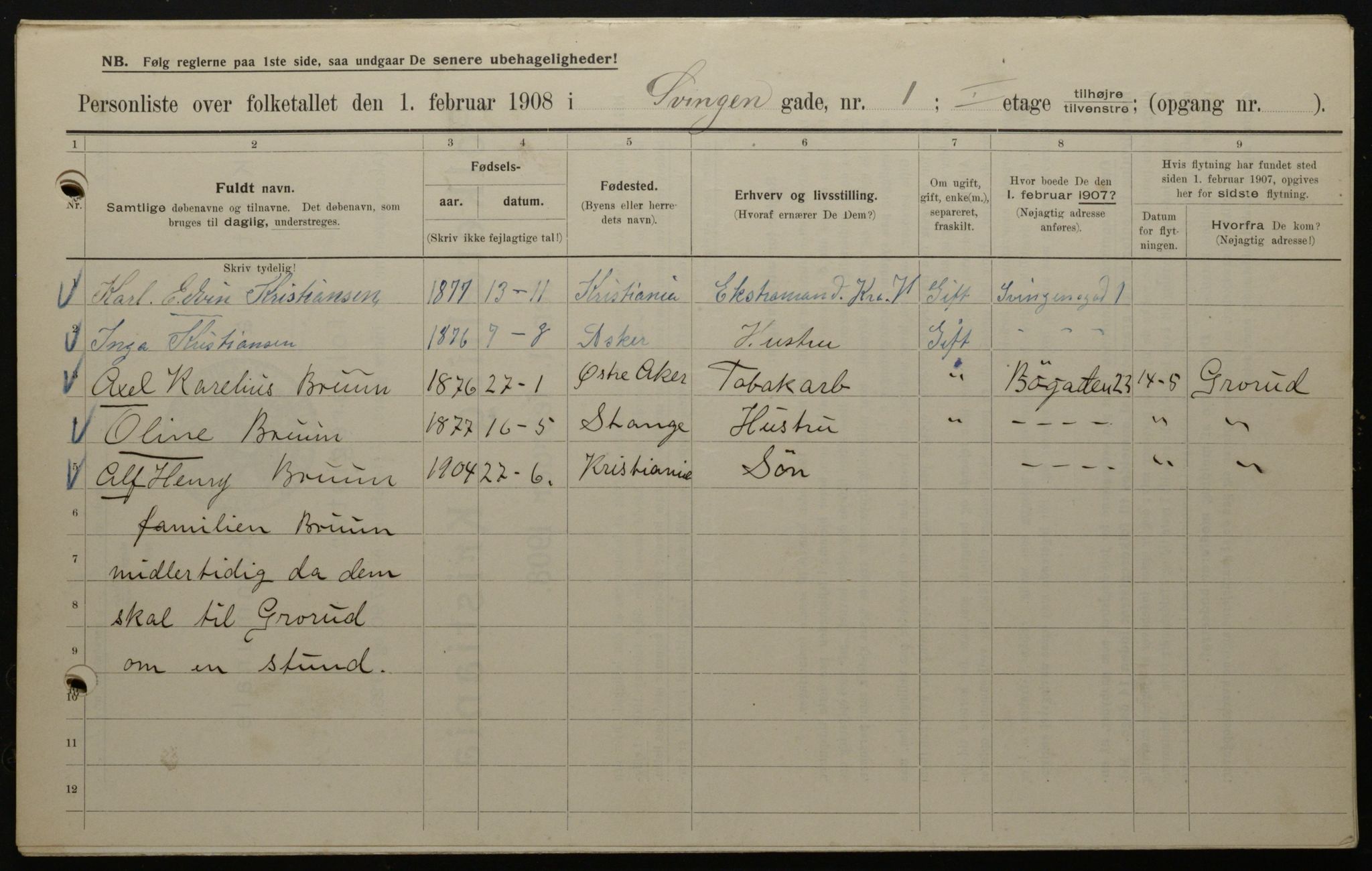 OBA, Municipal Census 1908 for Kristiania, 1908, p. 95414