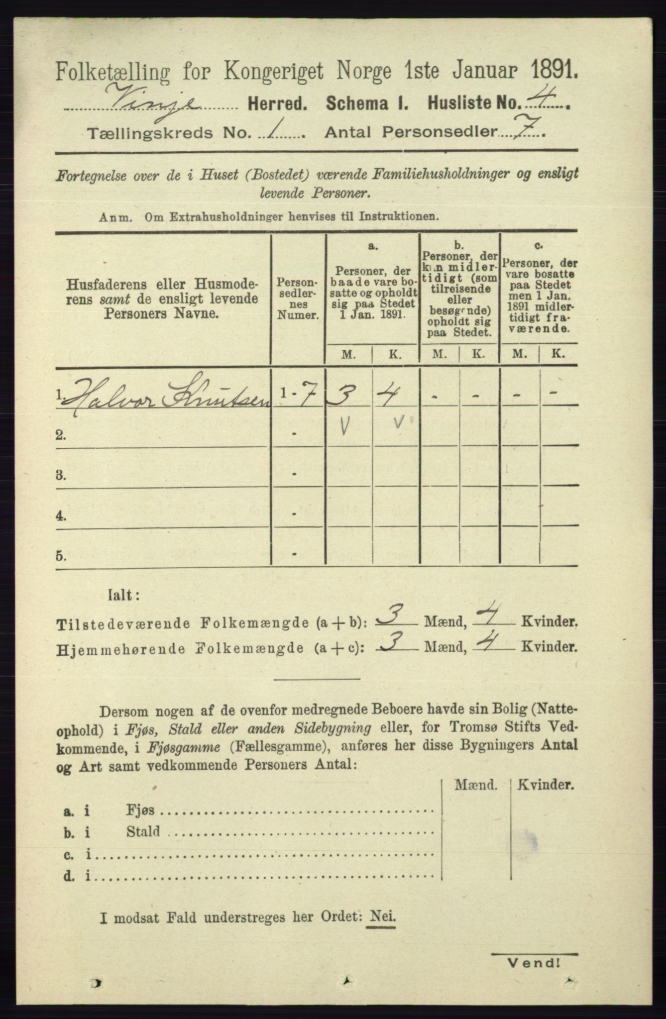 RA, 1891 census for 0834 Vinje, 1891, p. 23