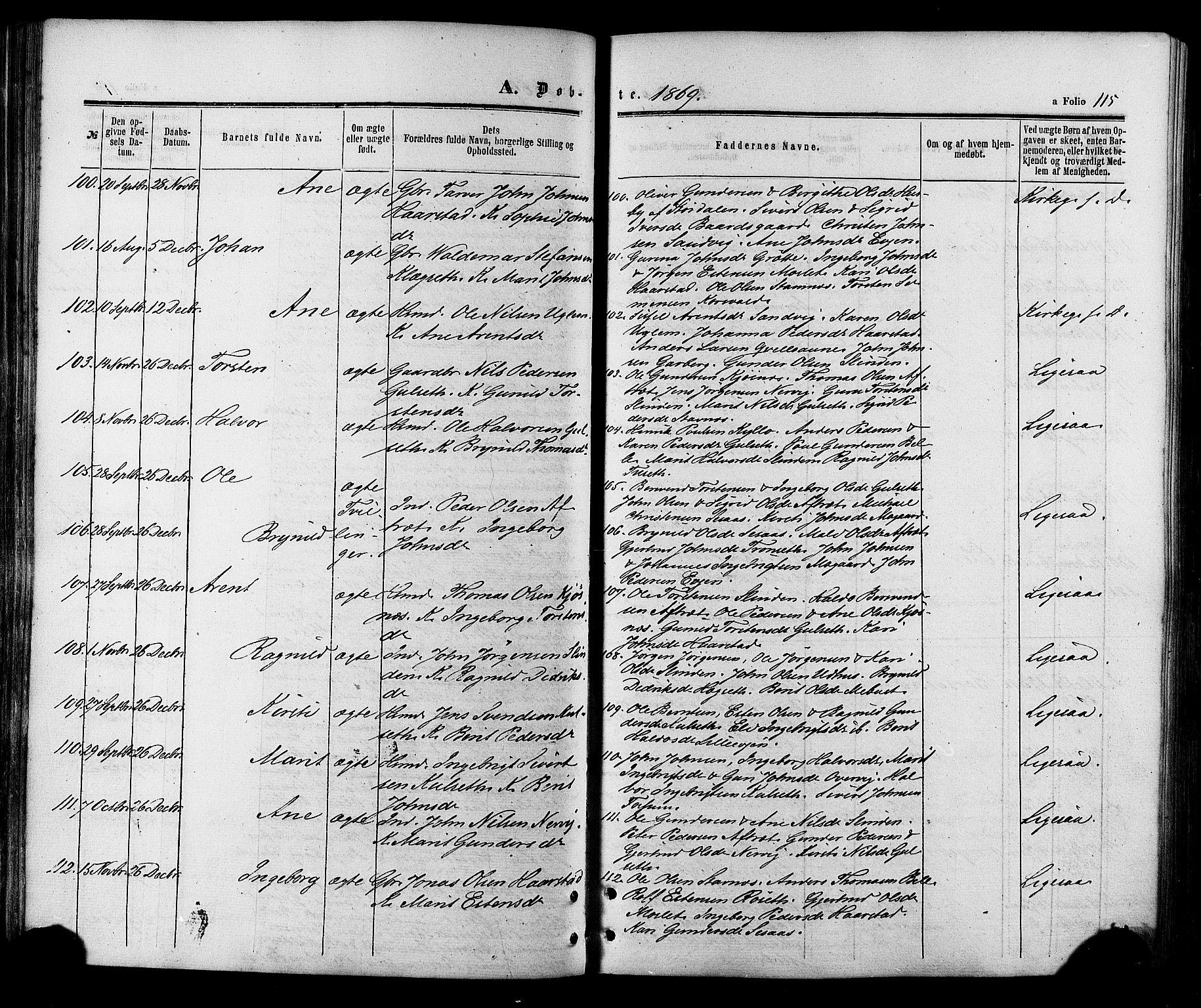 Ministerialprotokoller, klokkerbøker og fødselsregistre - Sør-Trøndelag, SAT/A-1456/695/L1147: Parish register (official) no. 695A07, 1860-1877, p. 115