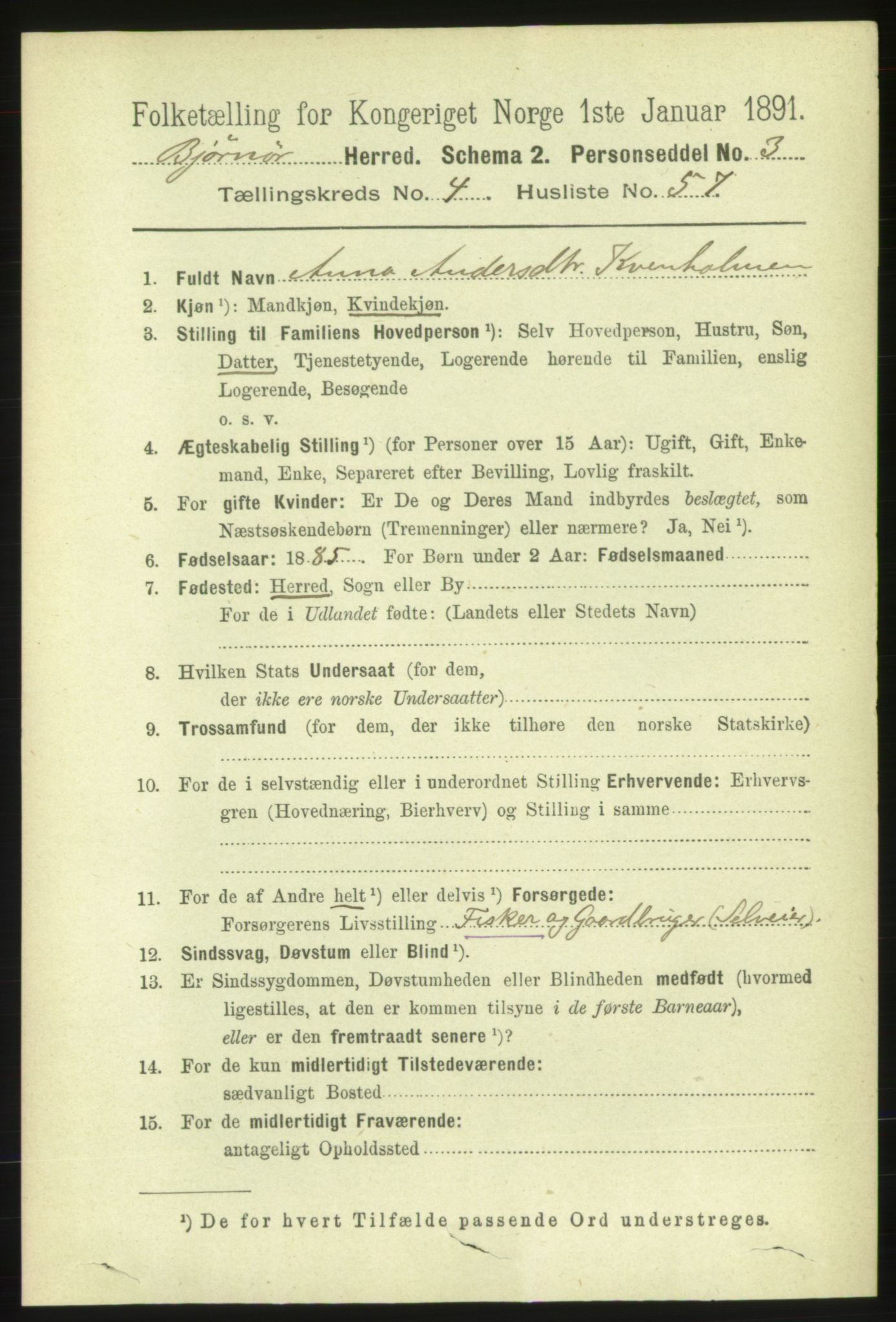 RA, 1891 census for 1632 Bjørnør, 1891, p. 2214