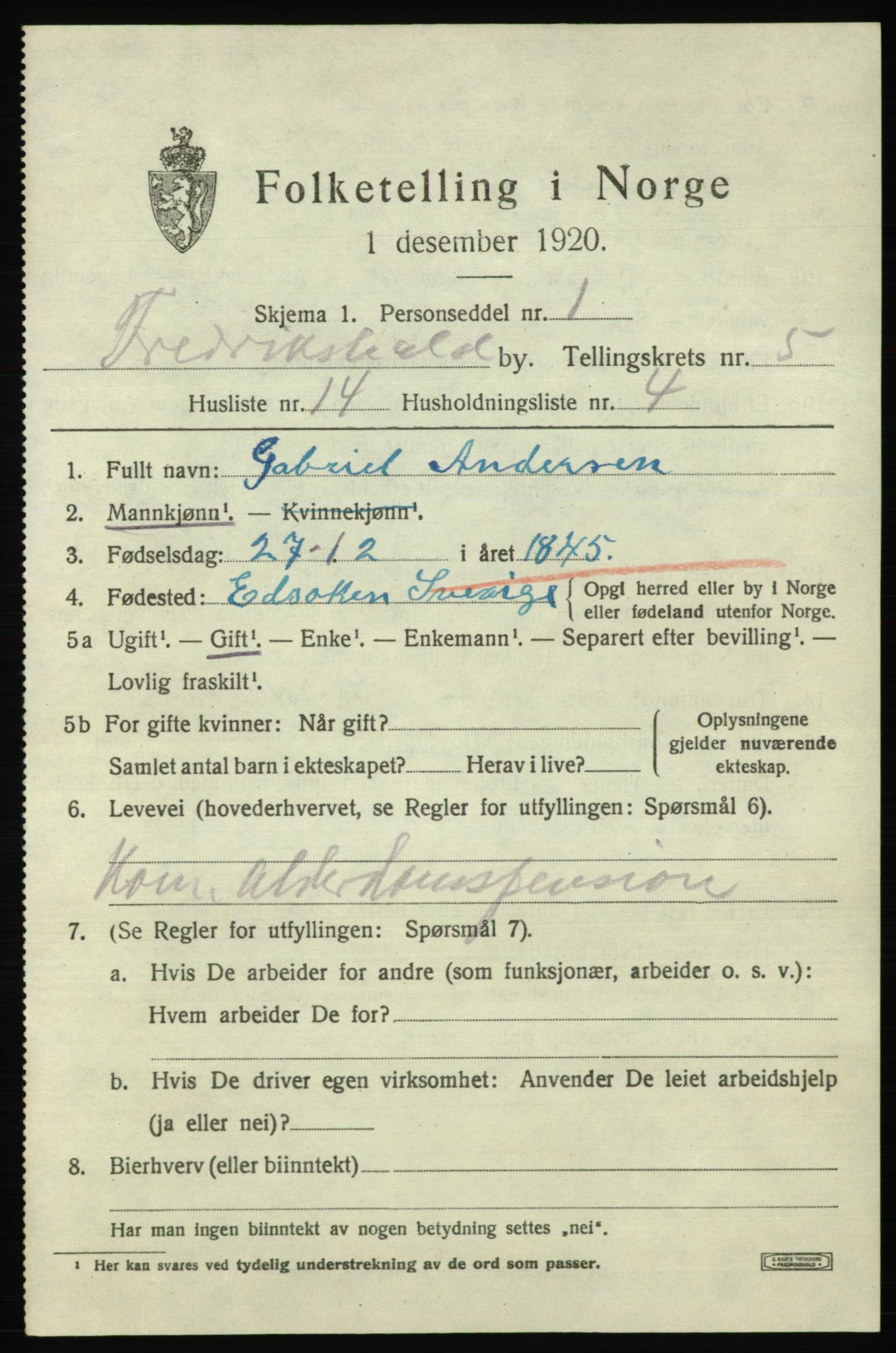 SAO, 1920 census for Fredrikshald, 1920, p. 12289