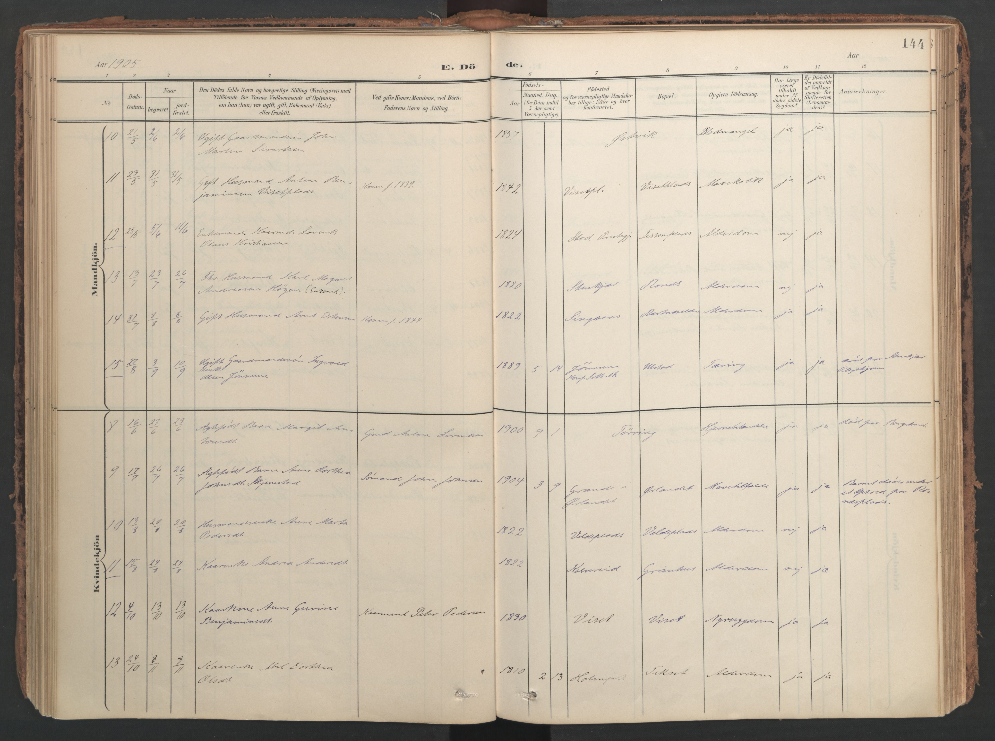 Ministerialprotokoller, klokkerbøker og fødselsregistre - Nord-Trøndelag, AV/SAT-A-1458/741/L0397: Parish register (official) no. 741A11, 1901-1911, p. 144