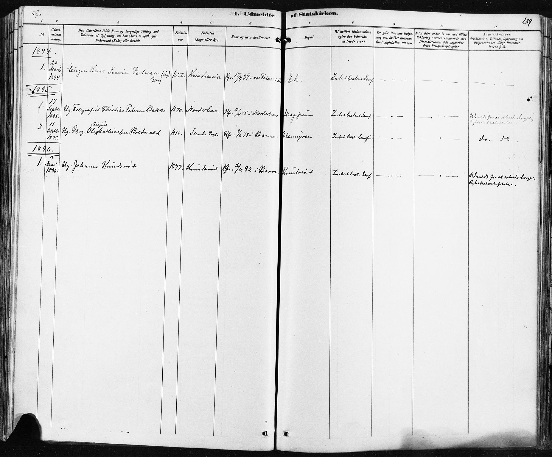 Borre kirkebøker, AV/SAKO-A-338/F/Fa/L0009: Parish register (official) no. I 9, 1878-1896, p. 289