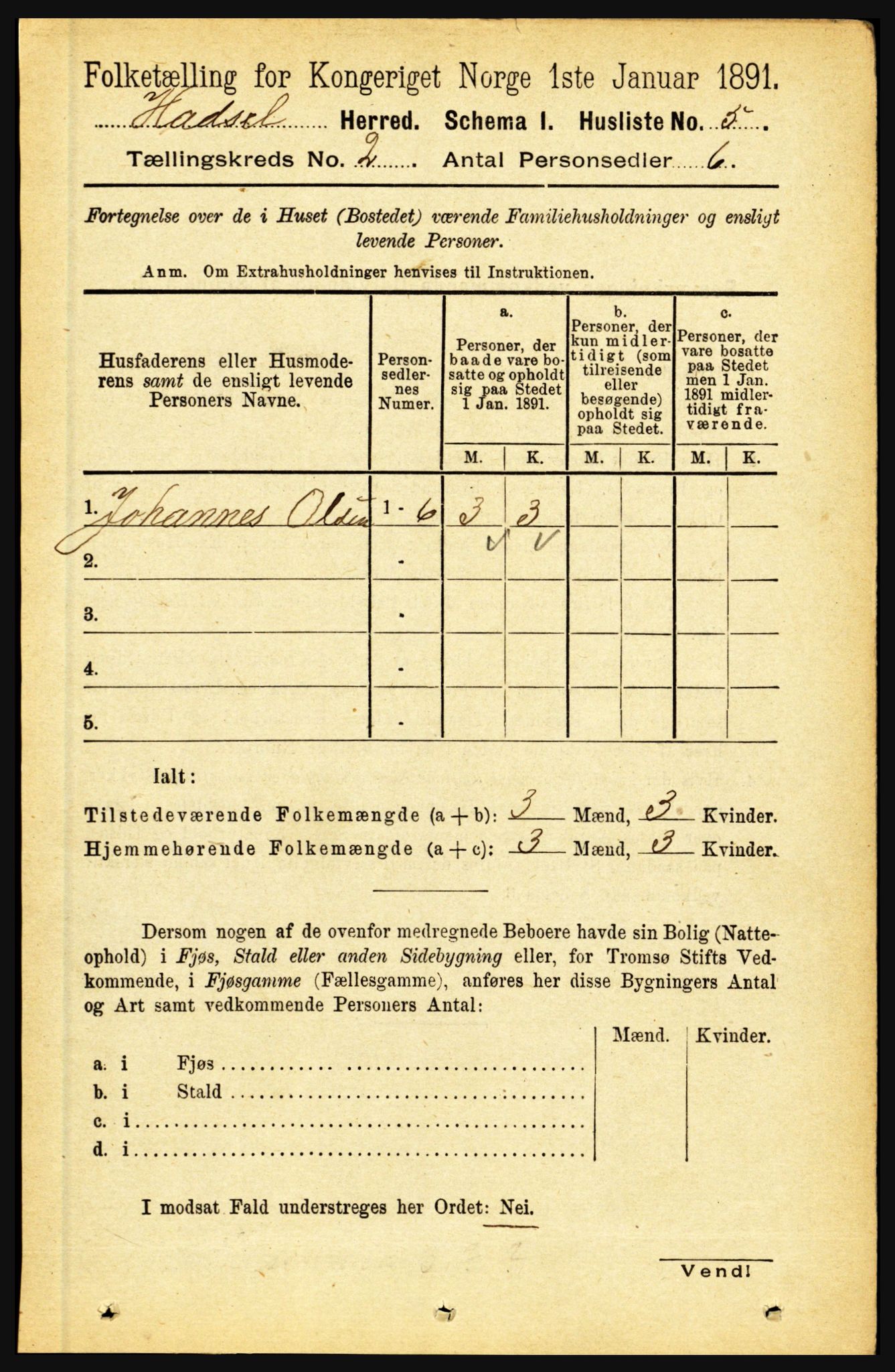 RA, 1891 census for 1866 Hadsel, 1891, p. 599