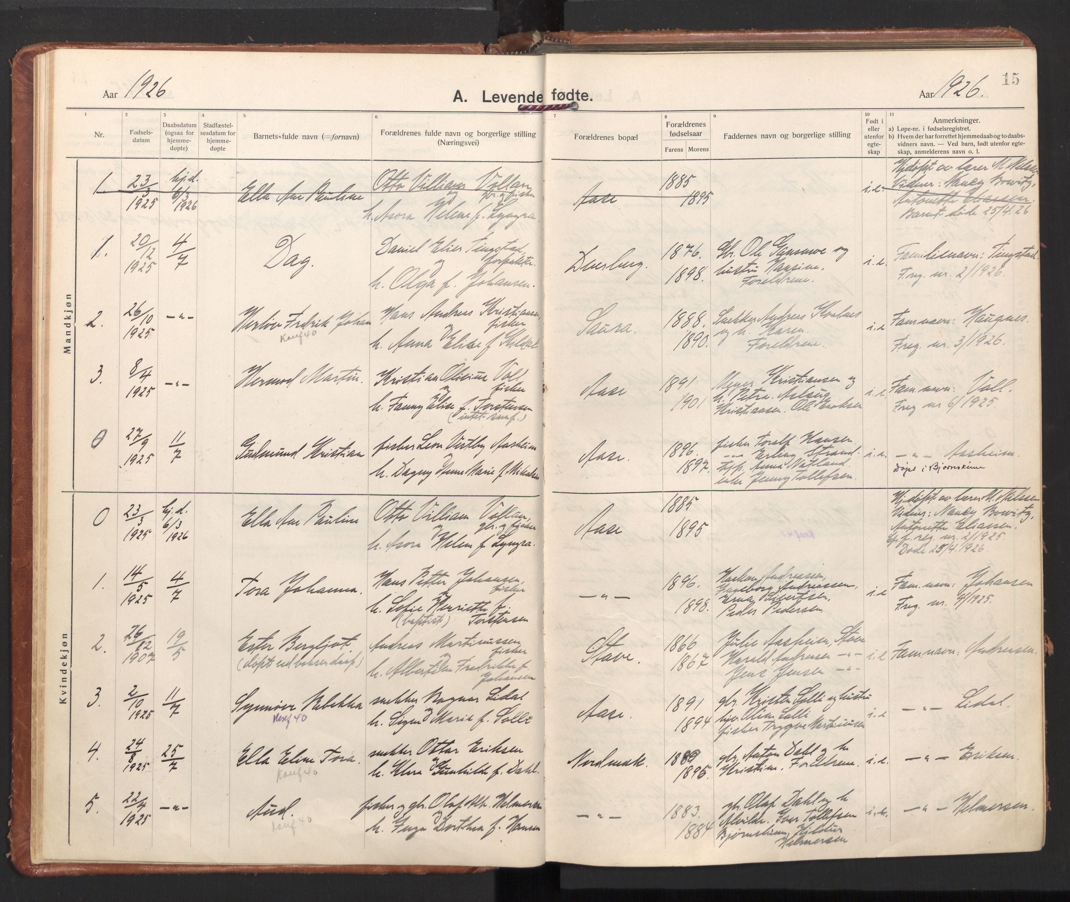 Ministerialprotokoller, klokkerbøker og fødselsregistre - Nordland, SAT/A-1459/897/L1408: Parish register (official) no. 897A15, 1922-1938, p. 15