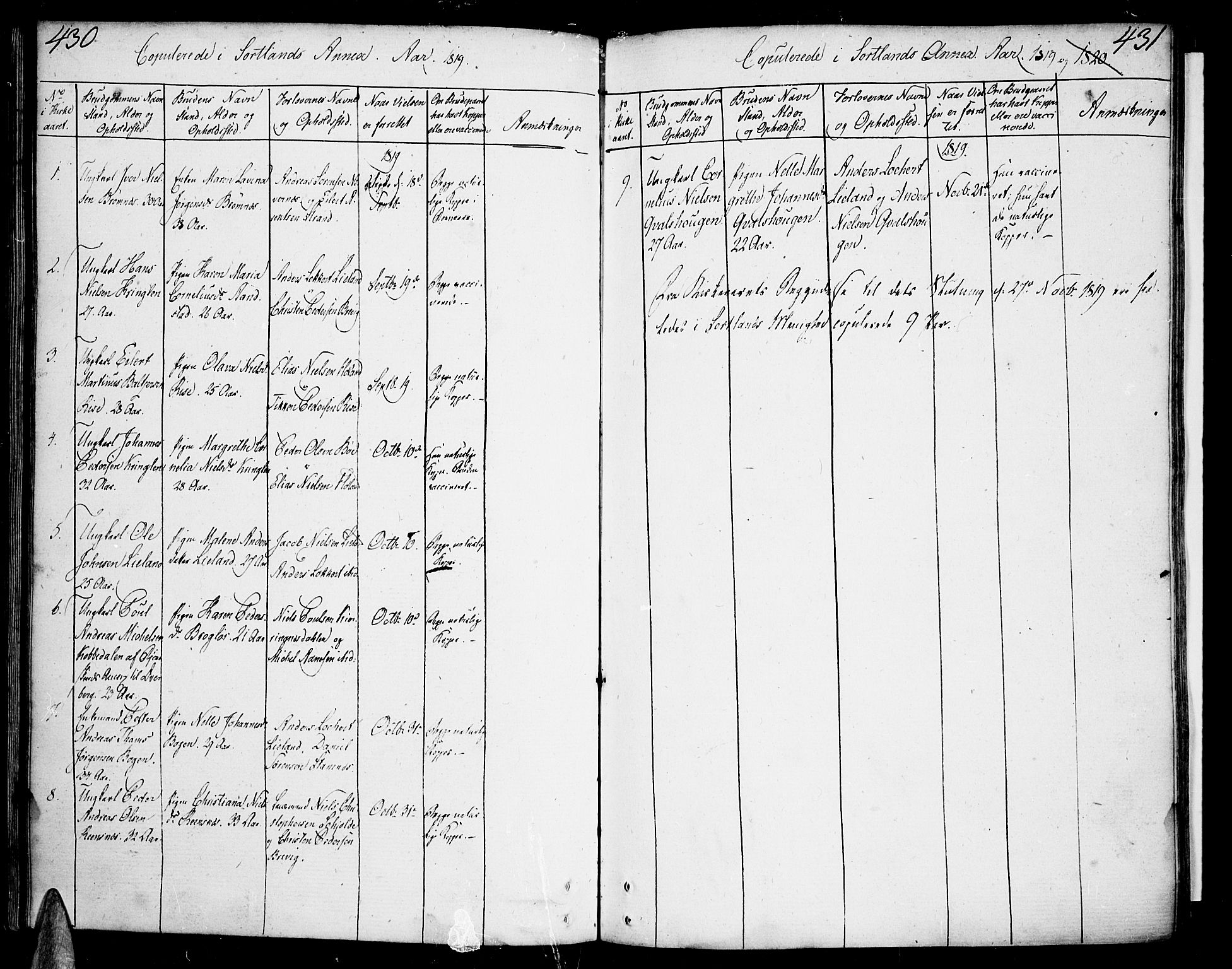 Ministerialprotokoller, klokkerbøker og fødselsregistre - Nordland, SAT/A-1459/888/L1235: Parish register (official) no. 888A04 /2, 1819-1819, p. 430-431