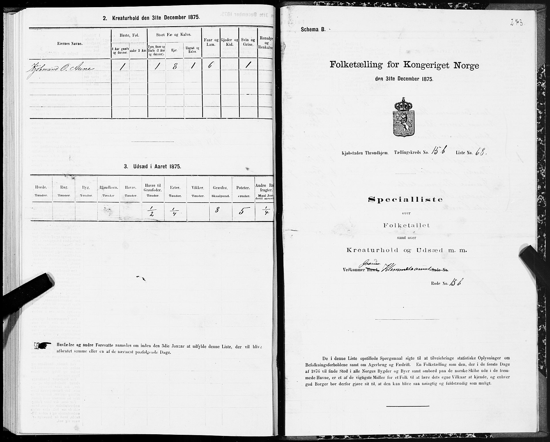 SAT, 1875 census for 1601 Trondheim, 1875, p. 8273