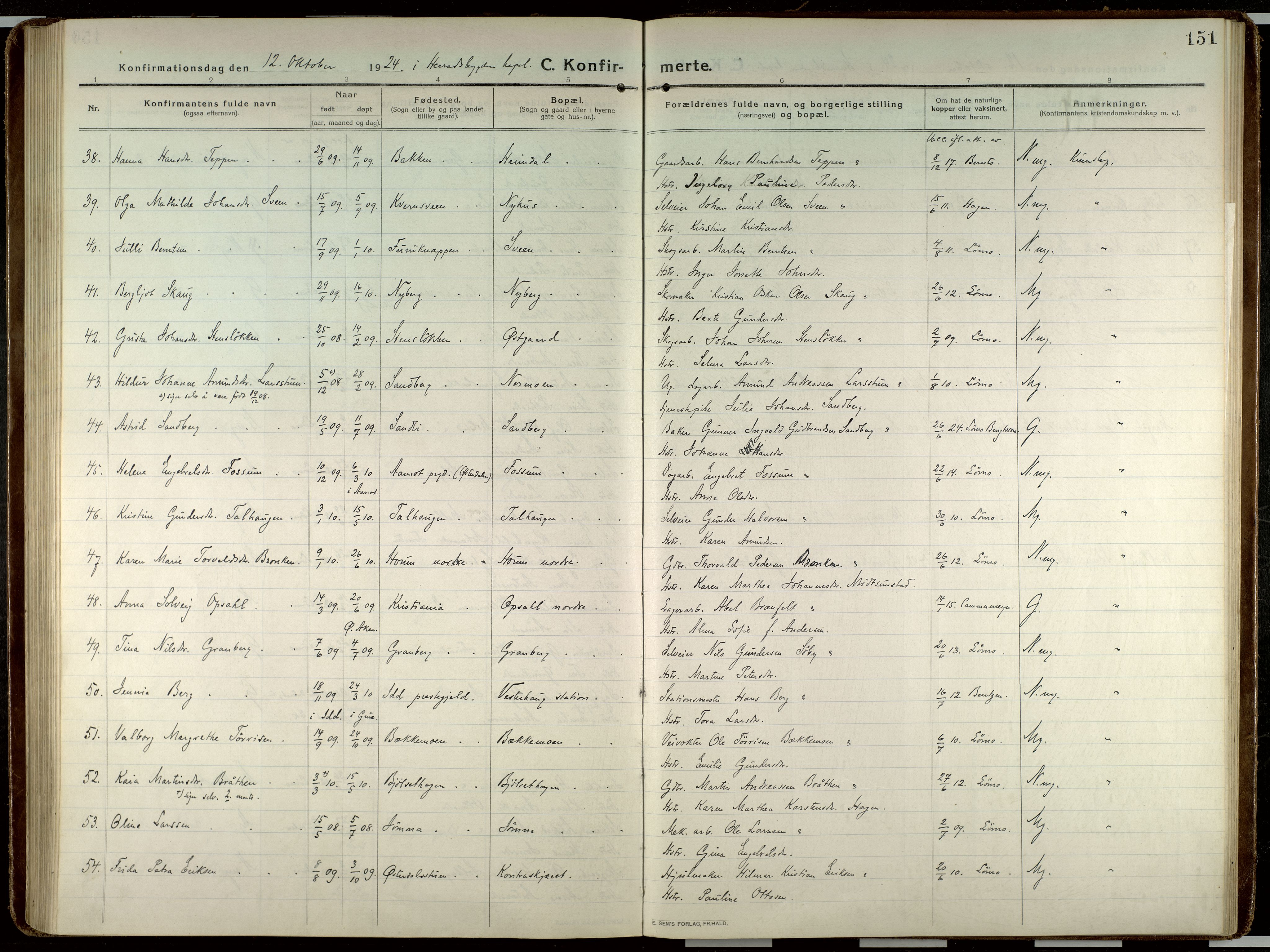 Elverum prestekontor, AV/SAH-PREST-044/H/Ha/Haa/L0023: Parish register (official) no. 23, 1914-1929, p. 151