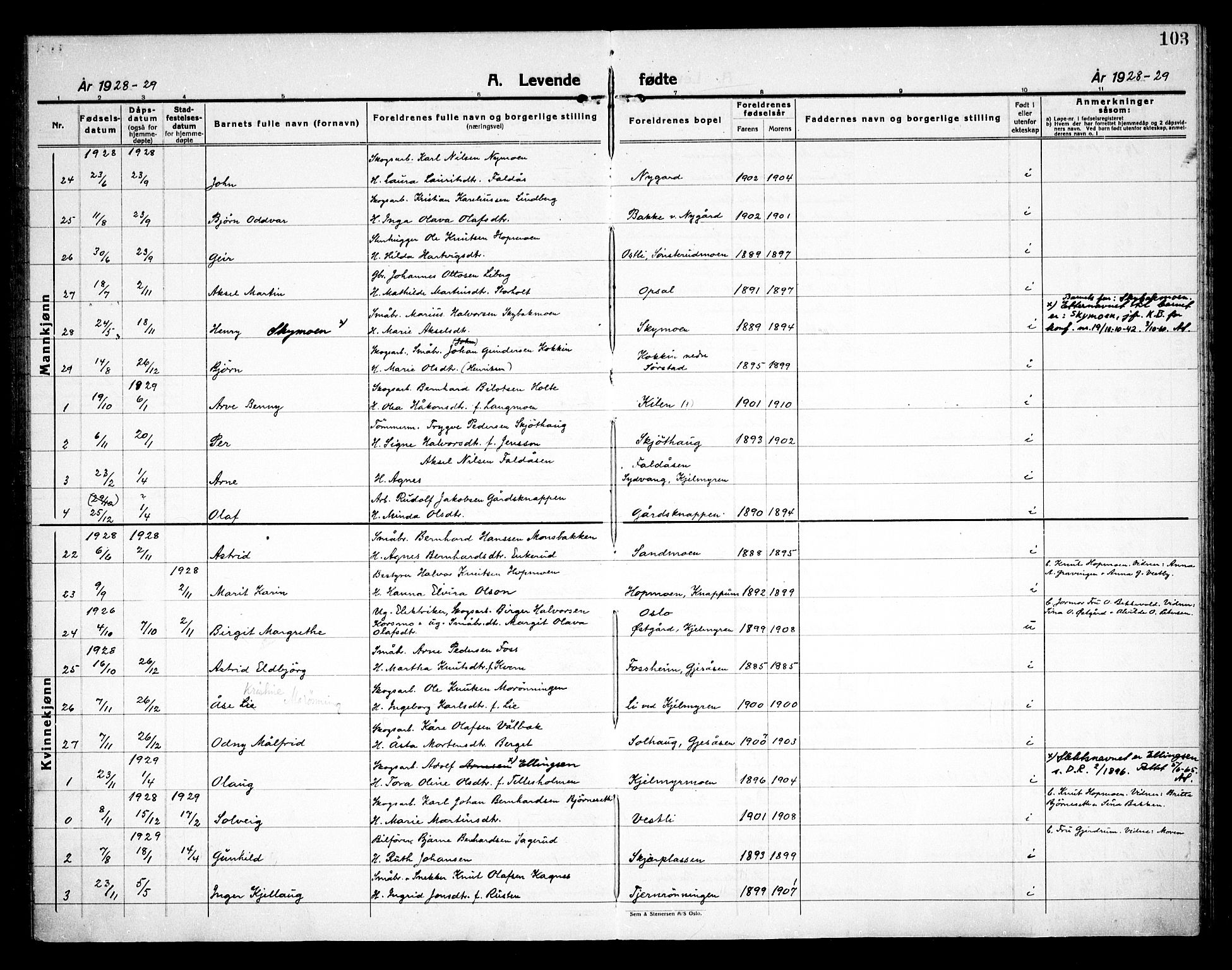 Åsnes prestekontor, AV/SAH-PREST-042/H/Ha/Haa/L0000D: Parish register (official) no. 0B, 1890-1929, p. 103