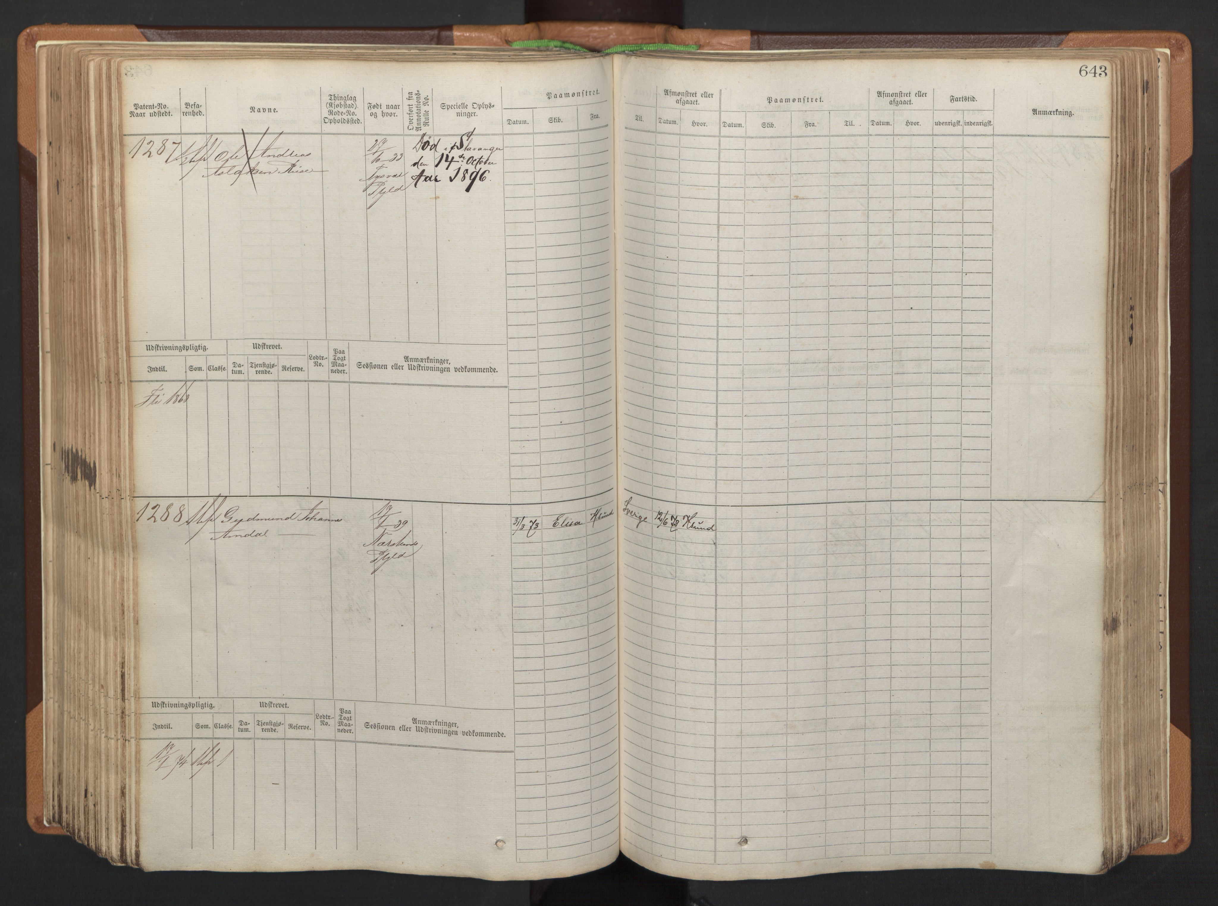 Stavanger sjømannskontor, AV/SAST-A-102006/F/Fb/Fbb/L0005: Sjøfartshovedrulle, patentnr. 793-1606 (del 2), 1869-1880, p. 253