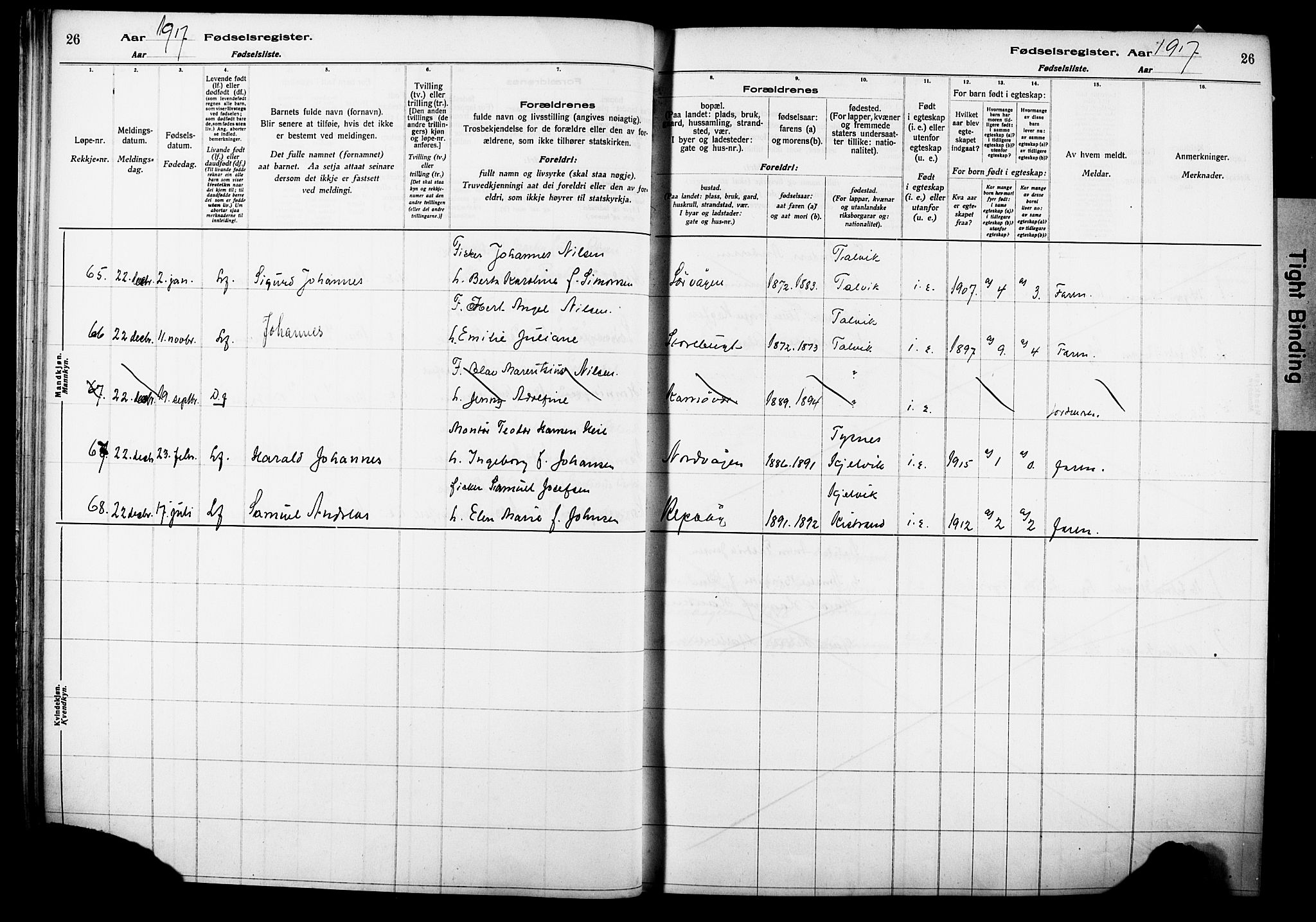 Kjelvik/Nordkapp sokneprestkontor, AV/SATØ-S-1350/I/Ia/L0015: Birth register no. 15, 1916-1930, p. 26