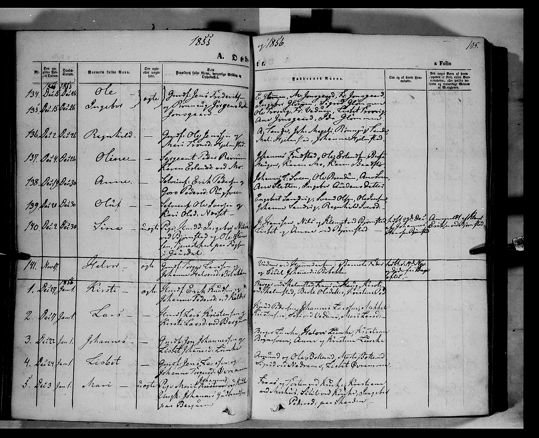 Øyer prestekontor, SAH/PREST-084/H/Ha/Haa/L0005: Parish register (official) no. 5, 1842-1857, p. 105