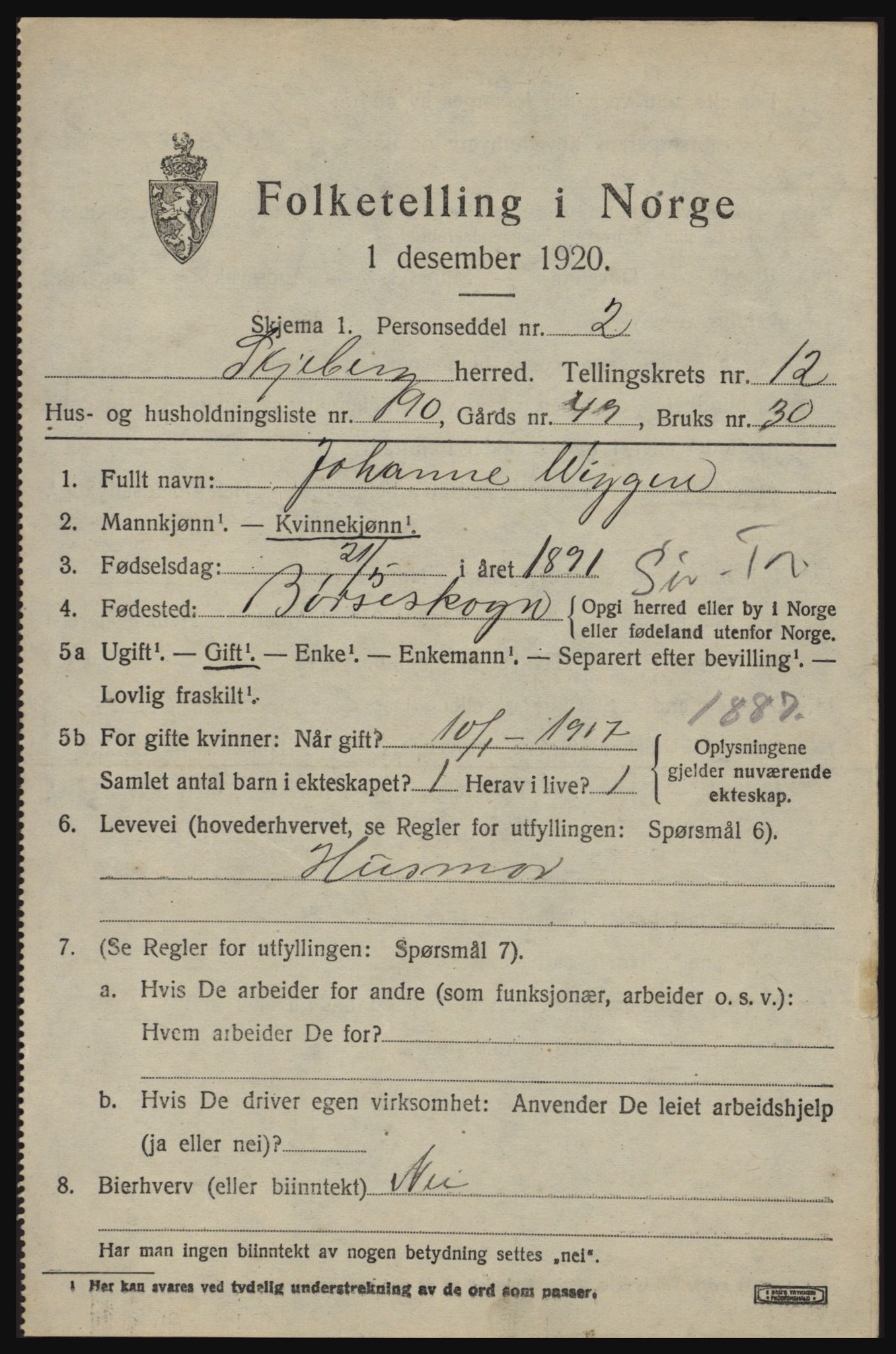 SAO, 1920 census for Skjeberg, 1920, p. 11631