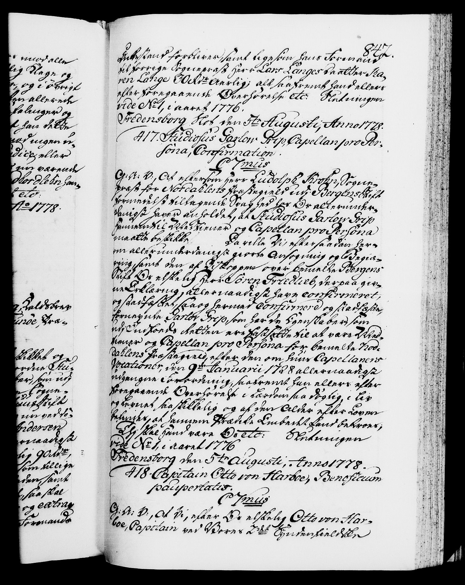 Danske Kanselli 1572-1799, RA/EA-3023/F/Fc/Fca/Fcaa/L0047: Norske registre, 1776-1778, p. 842a