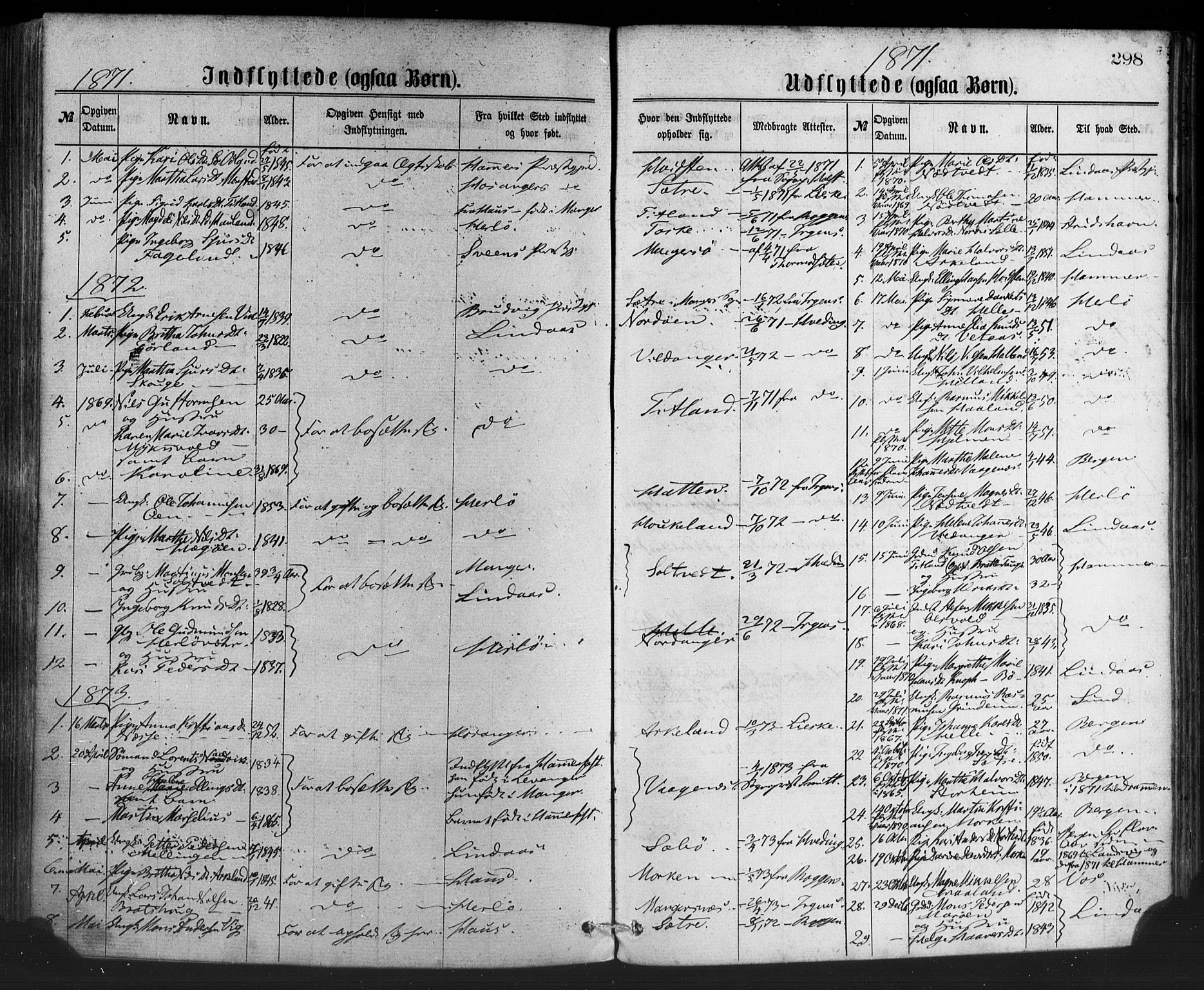 Manger sokneprestembete, SAB/A-76801/H/Haa: Parish register (official) no. A 8, 1871-1880, p. 298