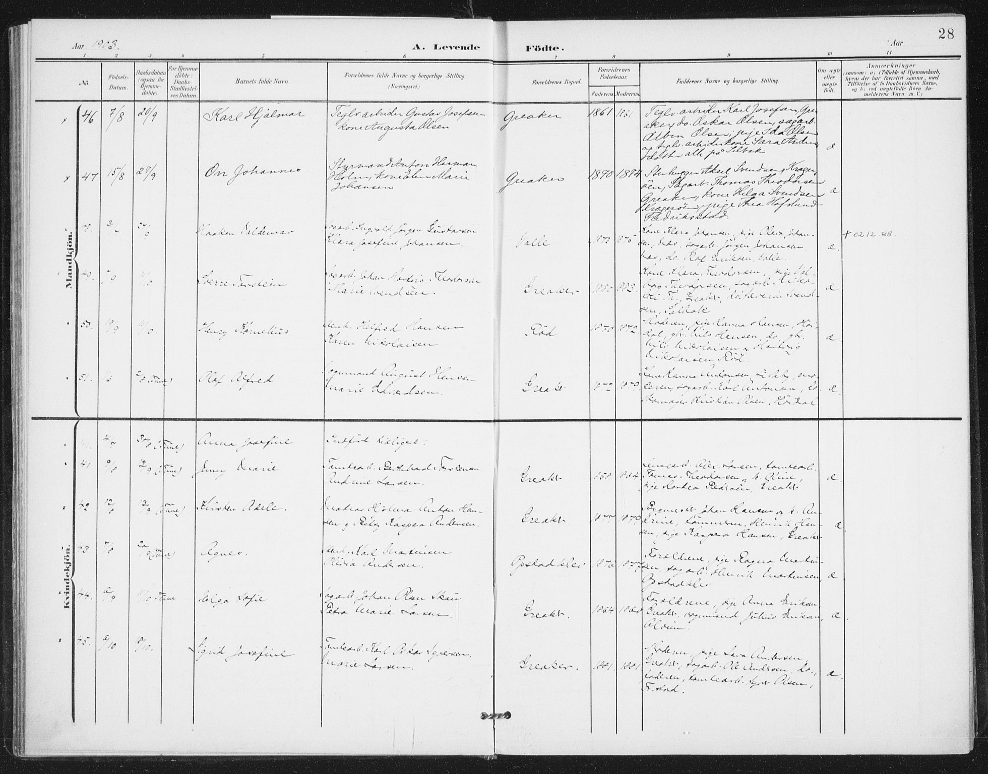 Rolvsøy prestekontor Kirkebøker, AV/SAO-A-2004/F/Fa/L0001: Parish register (official) no. 1, 1901-1909, p. 28