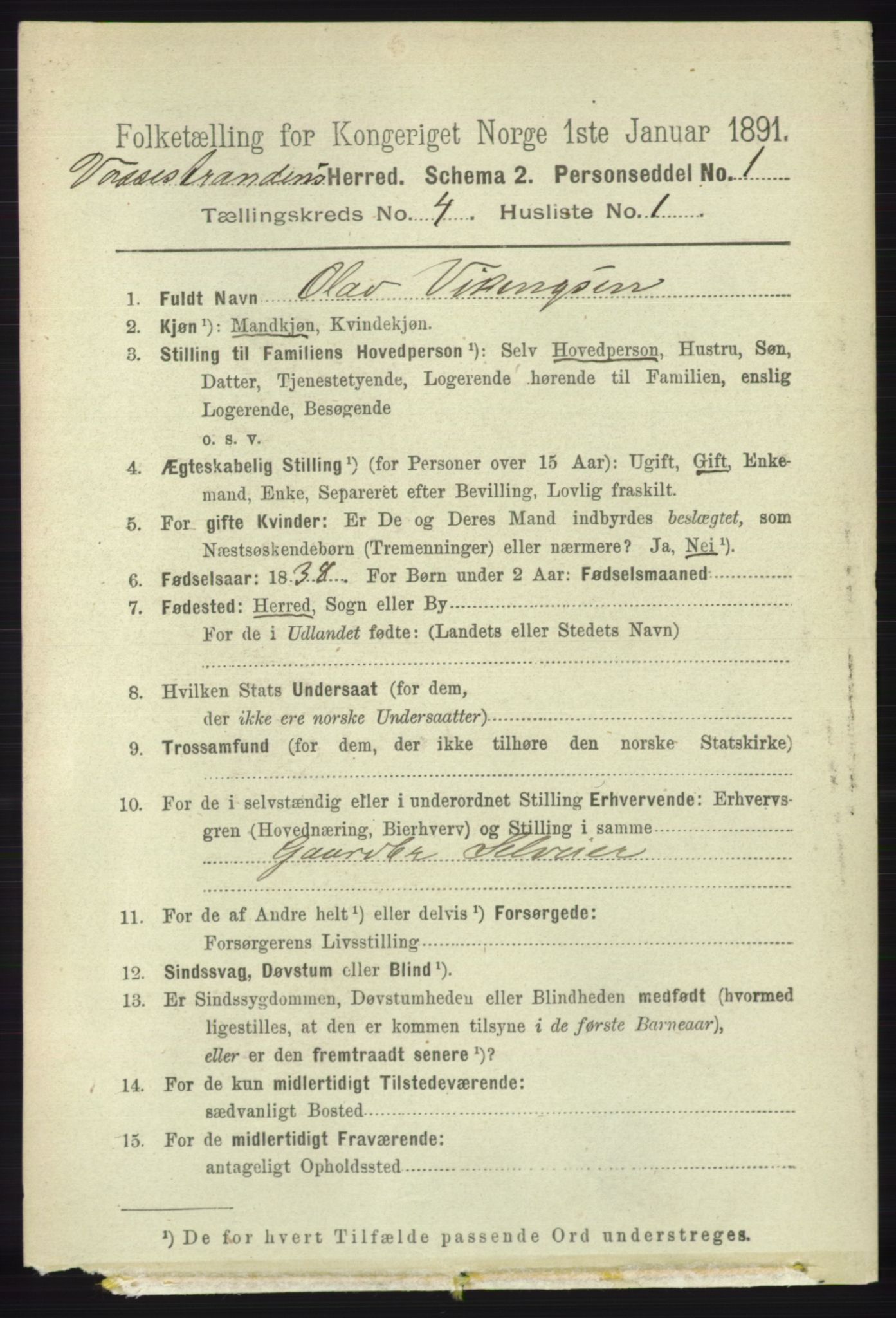 RA, 1891 census for 1236 Vossestrand, 1891, p. 1525