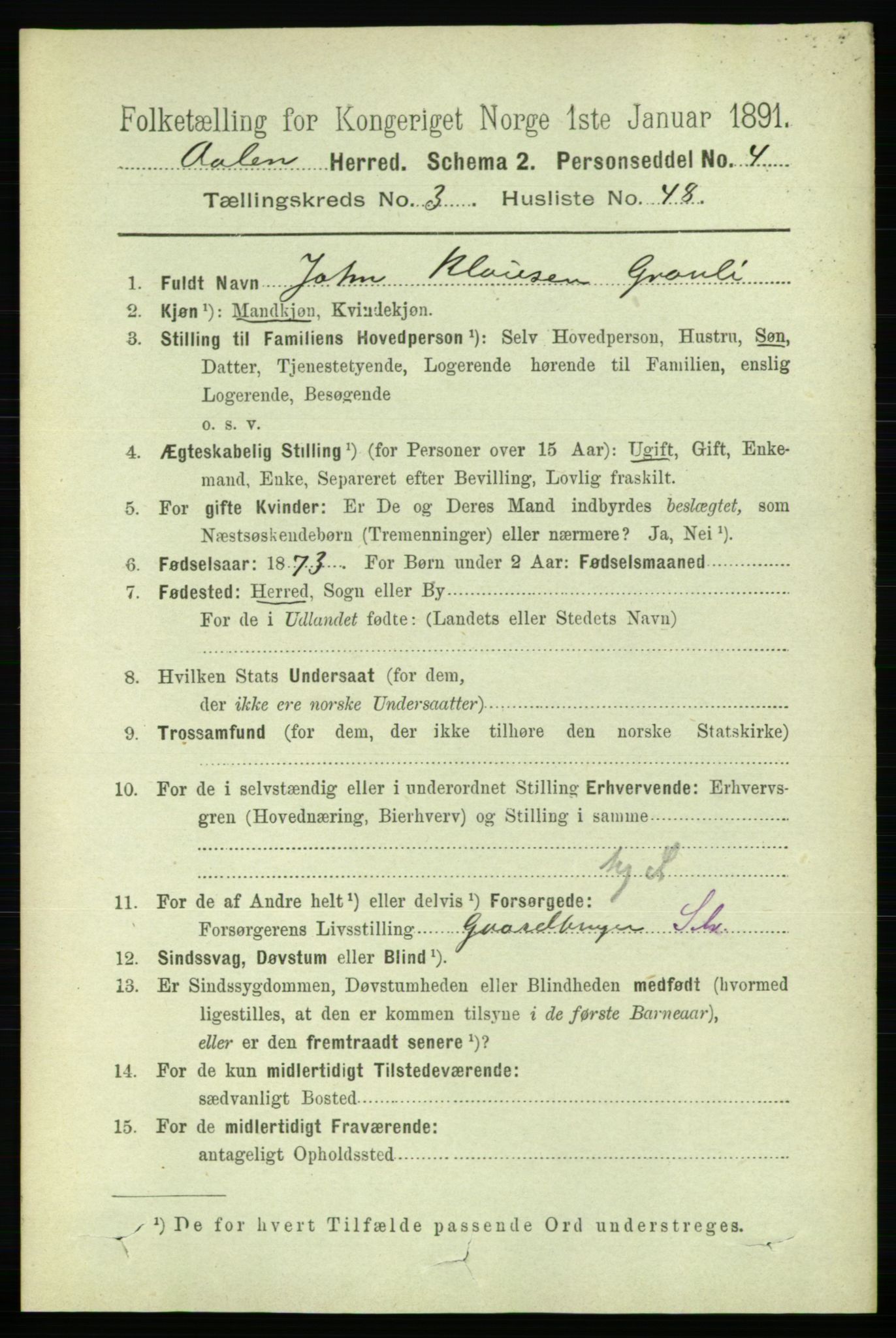 RA, 1891 census for 1644 Ålen, 1891, p. 1113