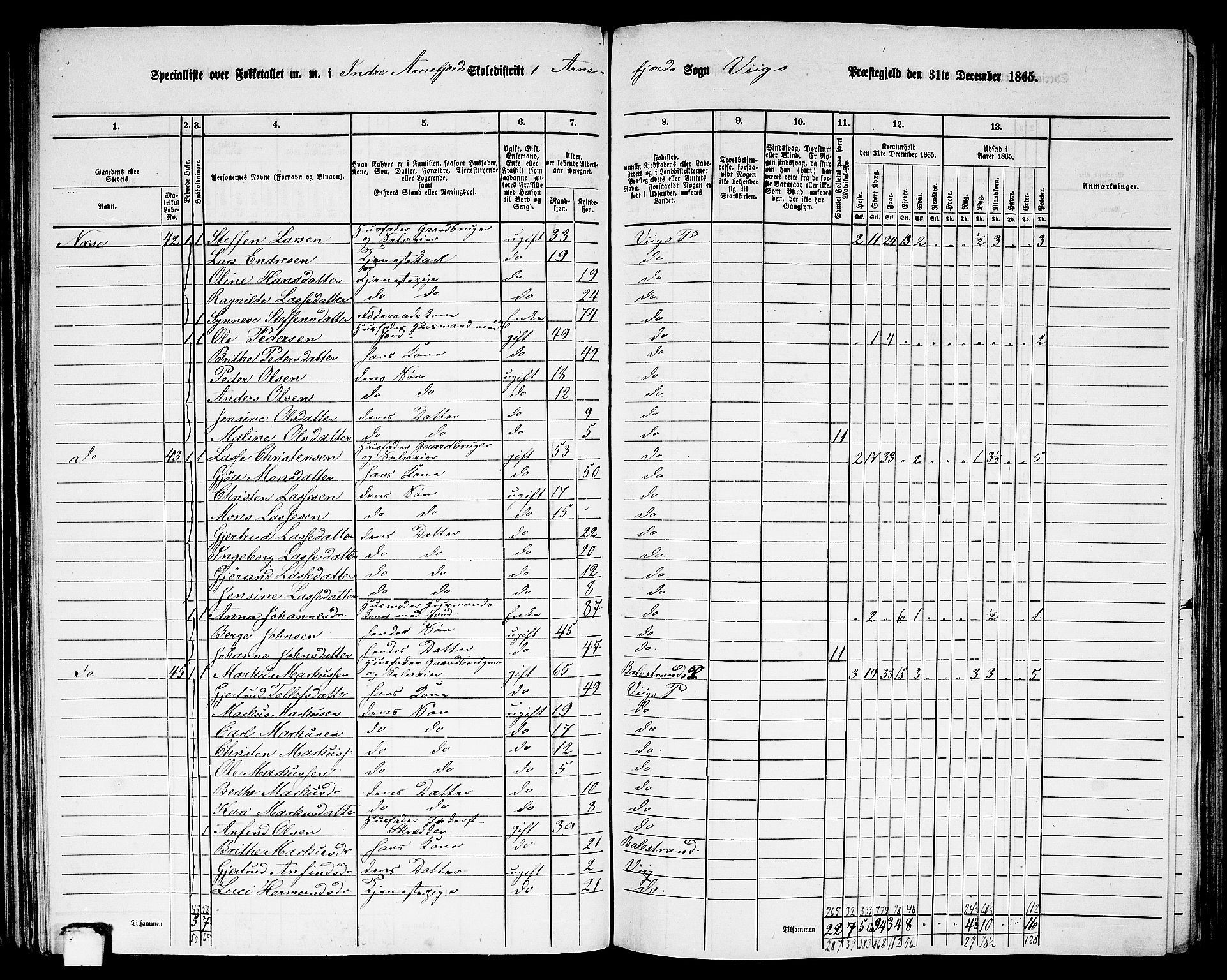 RA, 1865 census for Vik, 1865, p. 91