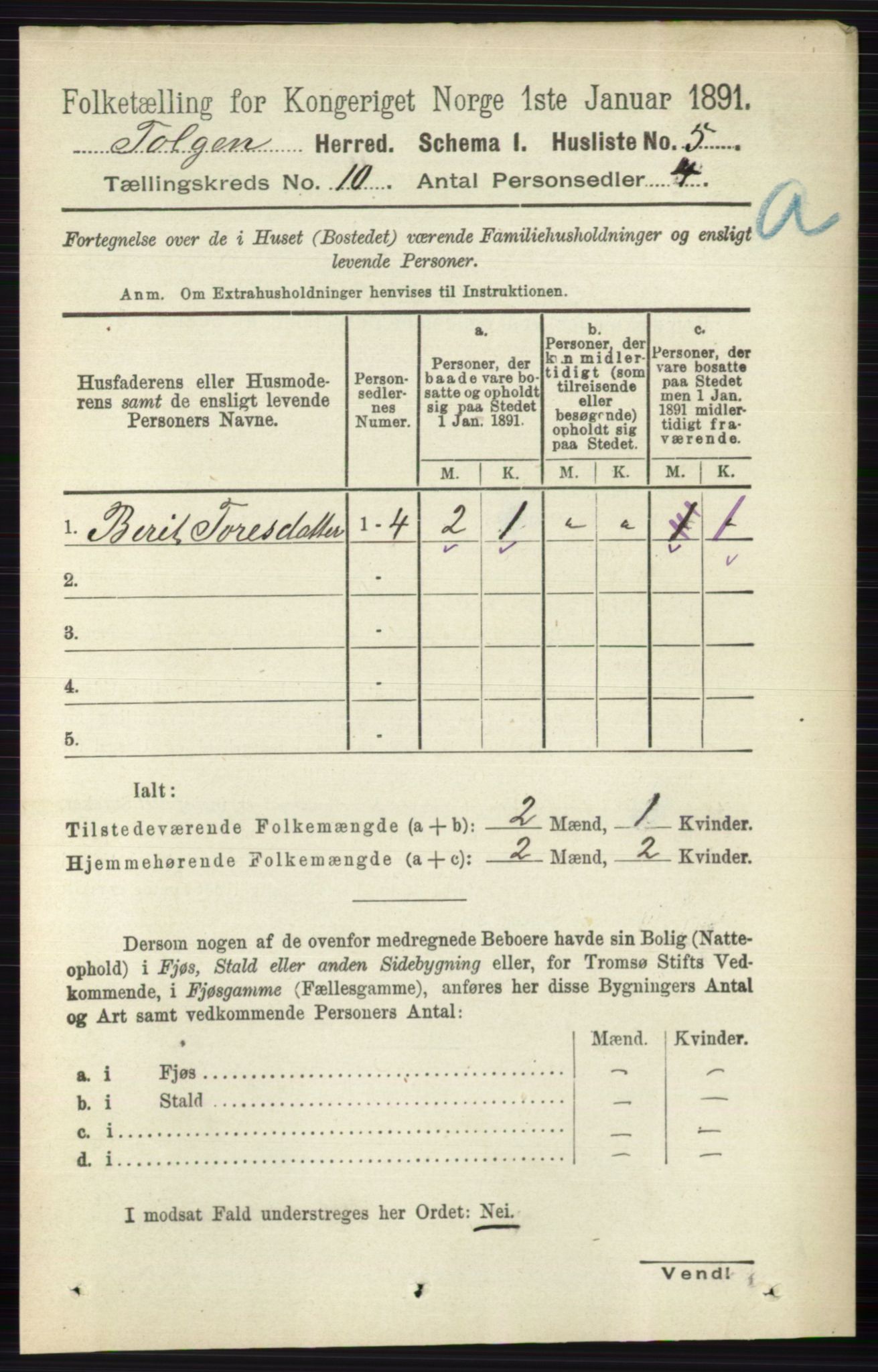 RA, 1891 census for 0436 Tolga, 1891, p. 2627