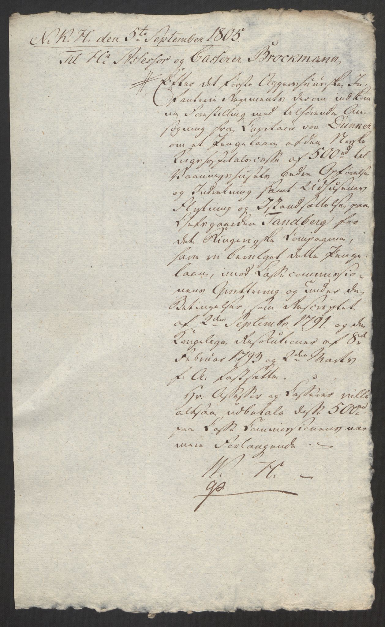 Forsvaret, Den norske kvesthuskasse/krigshospitalkasse, AV/RA-RAFA-1887/F/Fa/L0017: Innkomne brev:, 1782-1807, p. 700