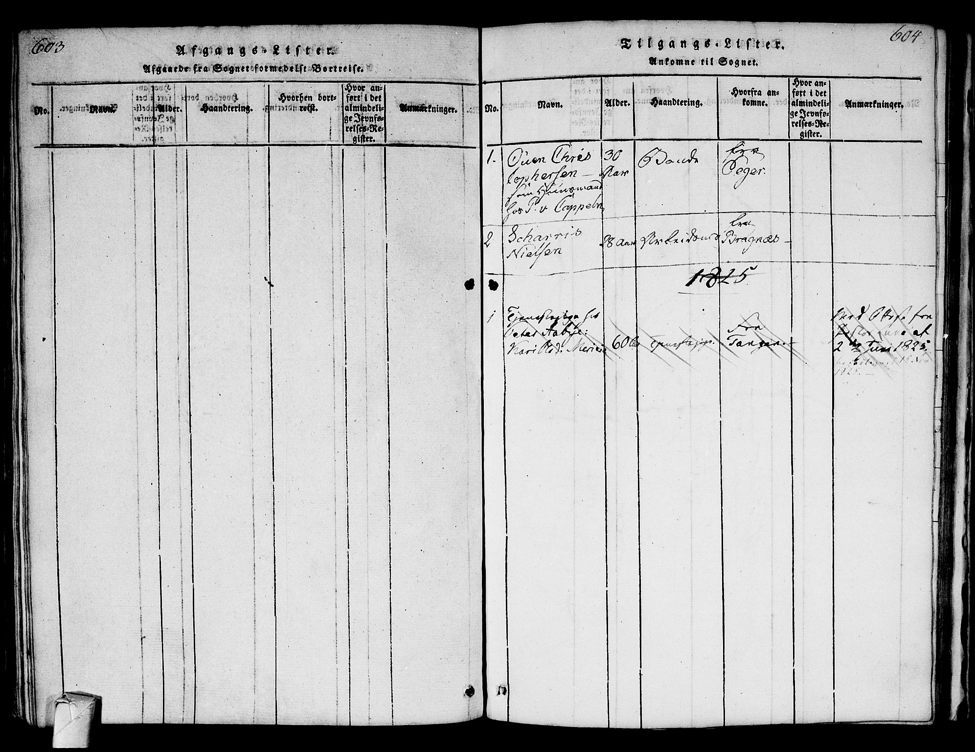 Strømsø kirkebøker, AV/SAKO-A-246/F/Fa/L0011: Parish register (official) no. I 11, 1815-1829, p. 603-604