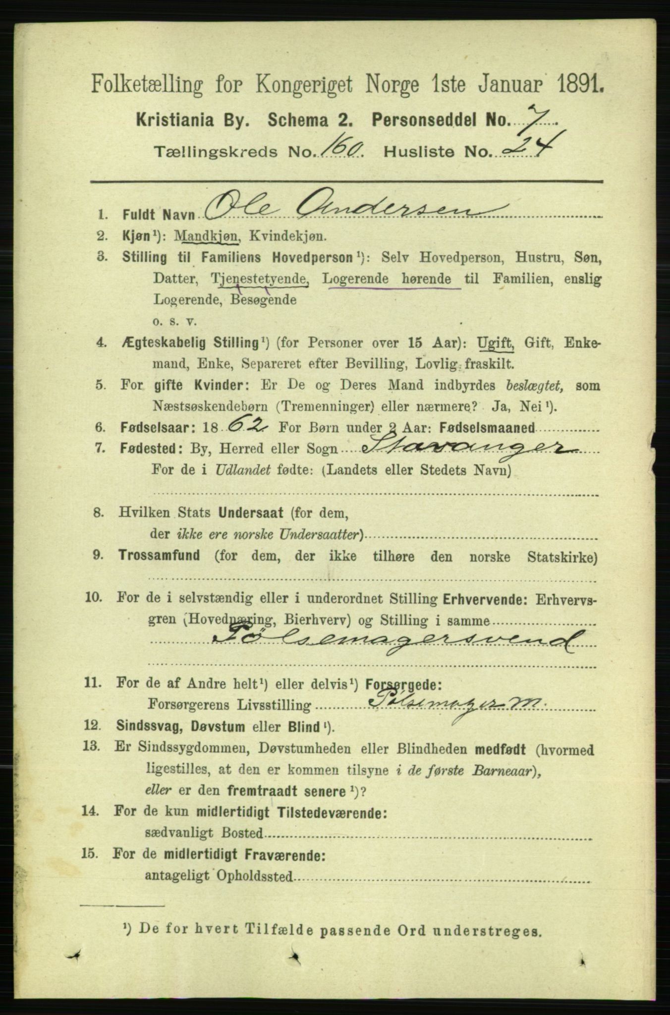 RA, 1891 census for 0301 Kristiania, 1891, p. 91299