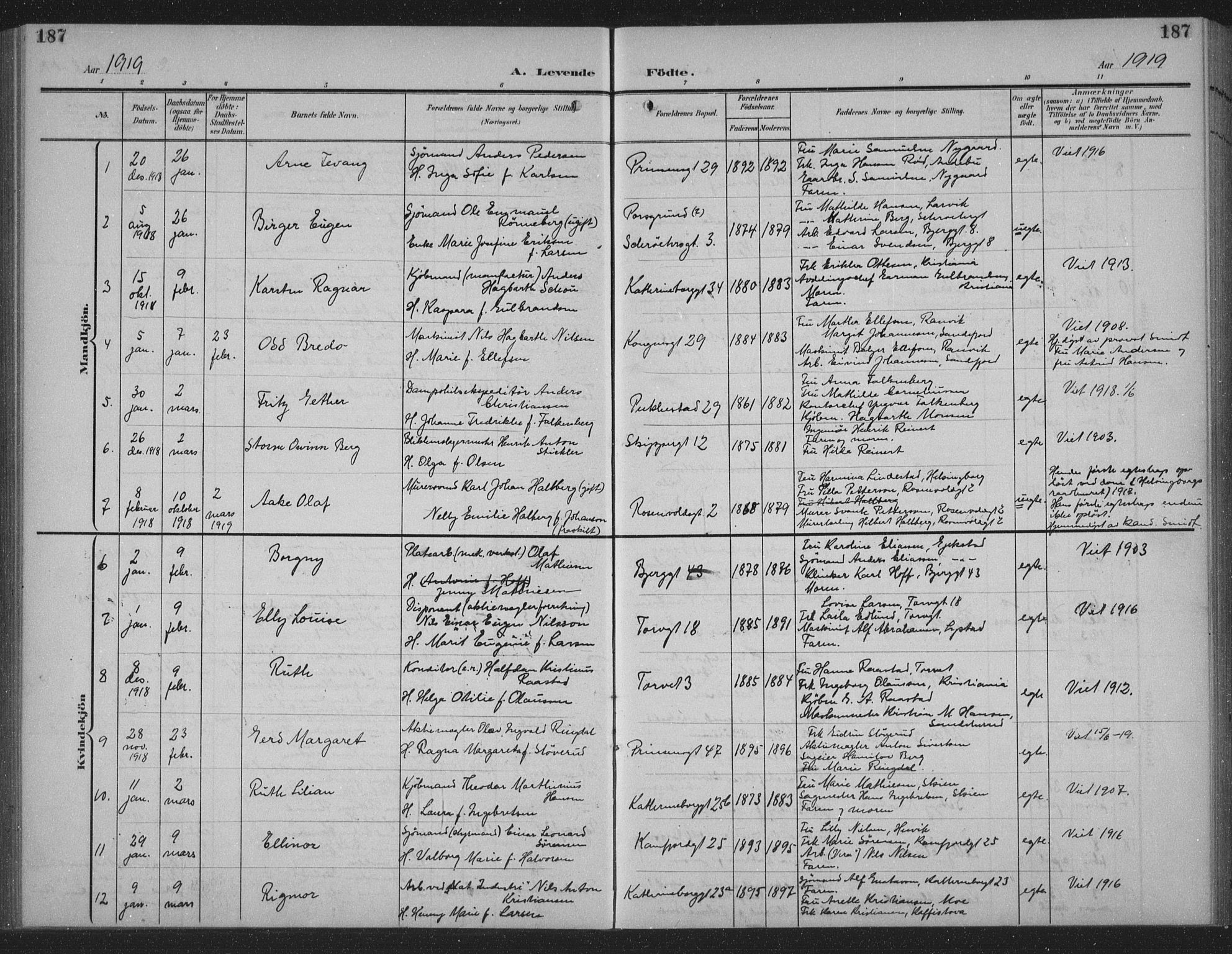 Sandefjord kirkebøker, AV/SAKO-A-315/G/Ga/L0003: Parish register (copy) no. 3, 1903-1920, p. 187