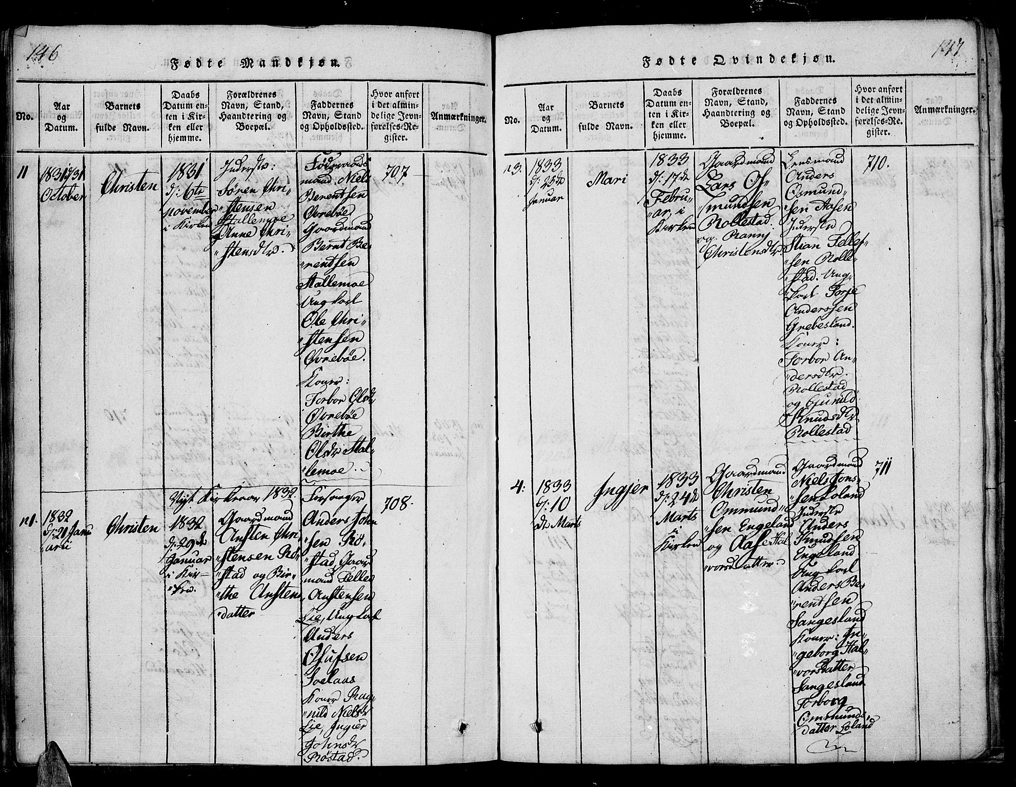 Vennesla sokneprestkontor, AV/SAK-1111-0045/Fa/Fac/L0003: Parish register (official) no. A 3, 1820-1834, p. 146-147