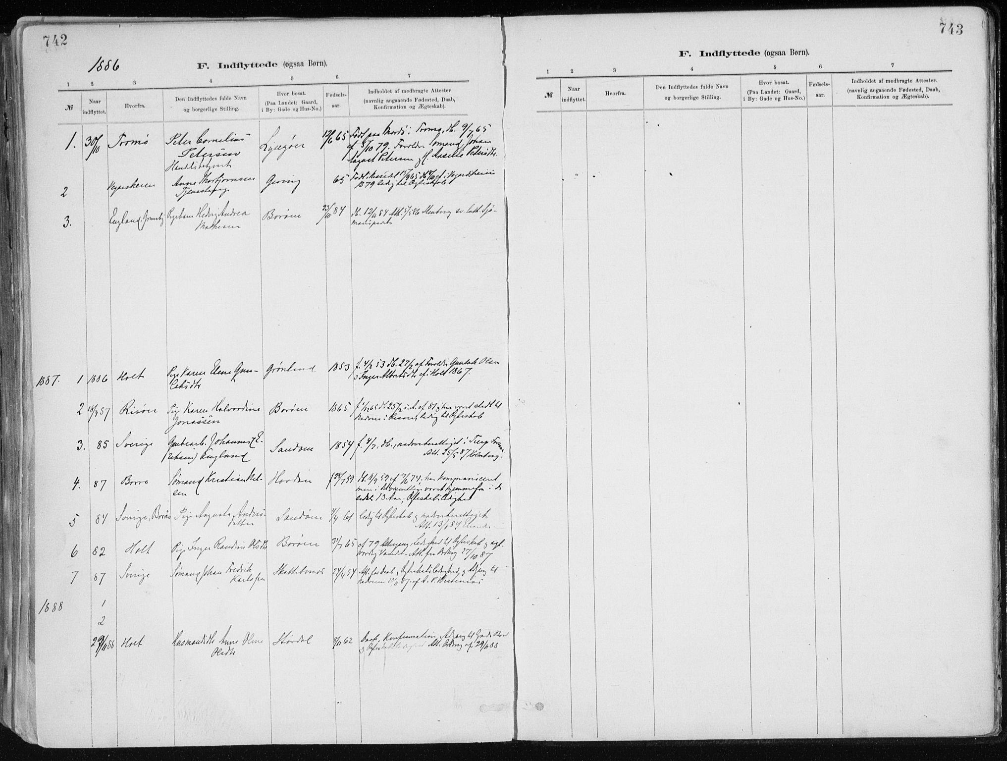 Dypvåg sokneprestkontor, SAK/1111-0007/F/Fa/Faa/L0008: Parish register (official) no. A 8, 1885-1906, p. 742-743