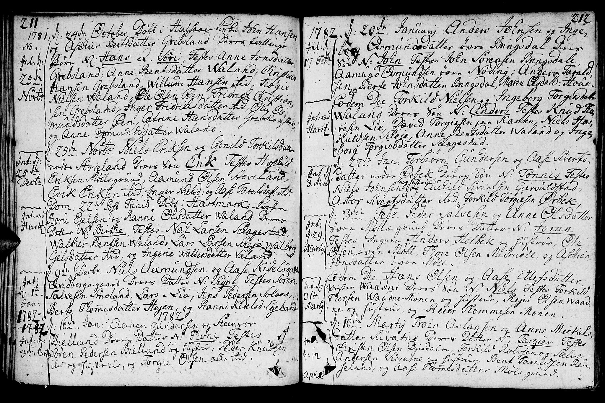 Holum sokneprestkontor, AV/SAK-1111-0022/F/Fa/Faa/L0003: Parish register (official) no. A 3, 1780-1821, p. 211-212