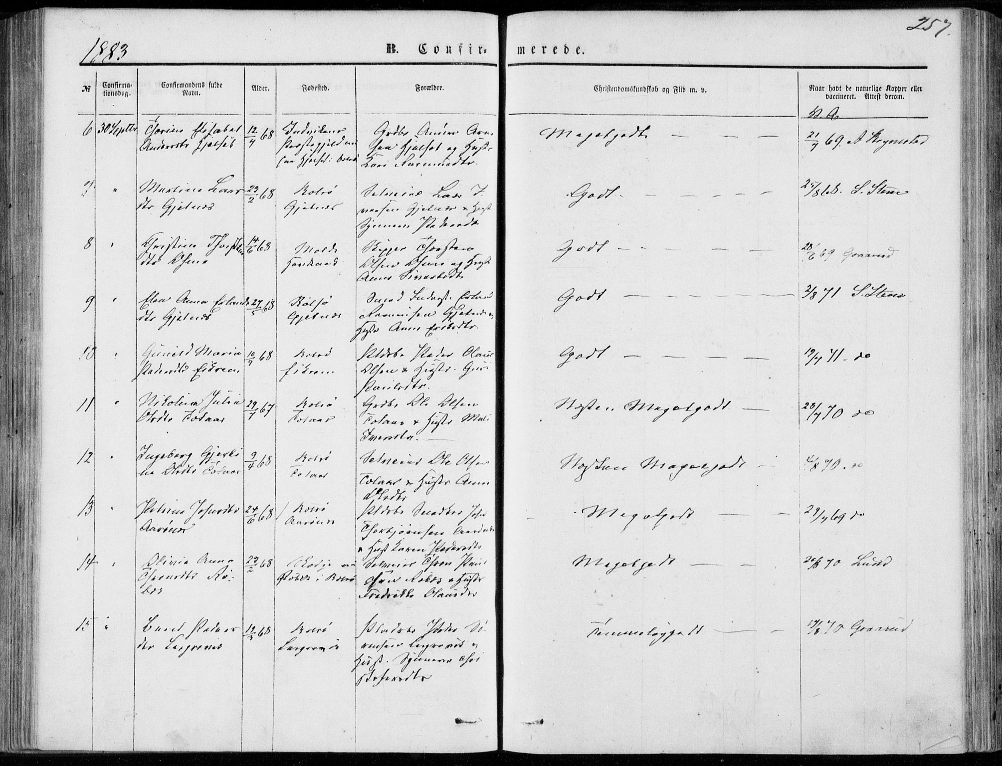 Ministerialprotokoller, klokkerbøker og fødselsregistre - Møre og Romsdal, AV/SAT-A-1454/555/L0655: Parish register (official) no. 555A05, 1869-1886, p. 257