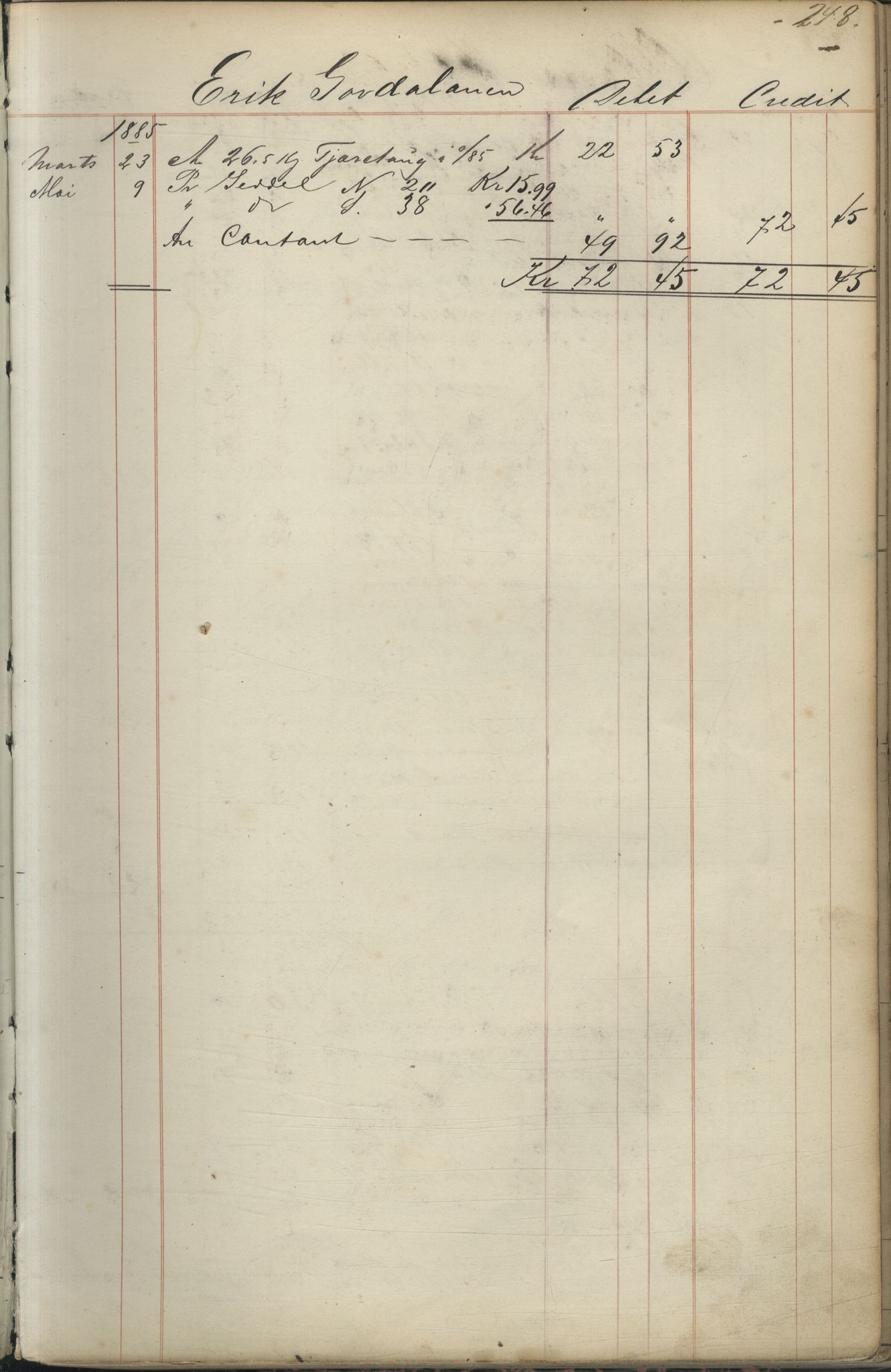 Brodtkorb handel A/S, VAMU/A-0001/F/Fc/L0001/0001: Konto for kvener og nordmenn på Kolahalvøya  / Conto for Kvæner og Nordmænd paa Russefinmarken No 1, 1868-1894, p. 248