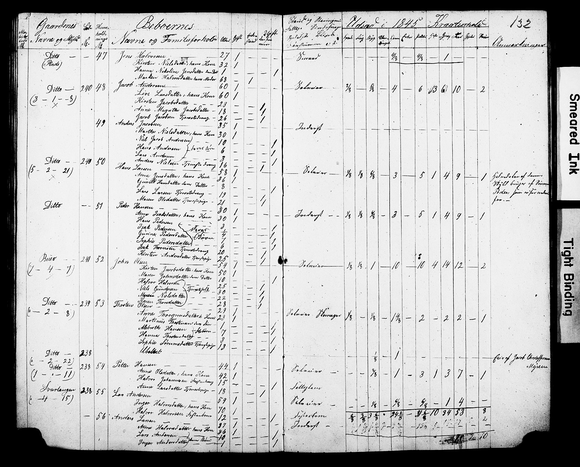 , Census 1845 for Gjerpen, 1845, p. 132