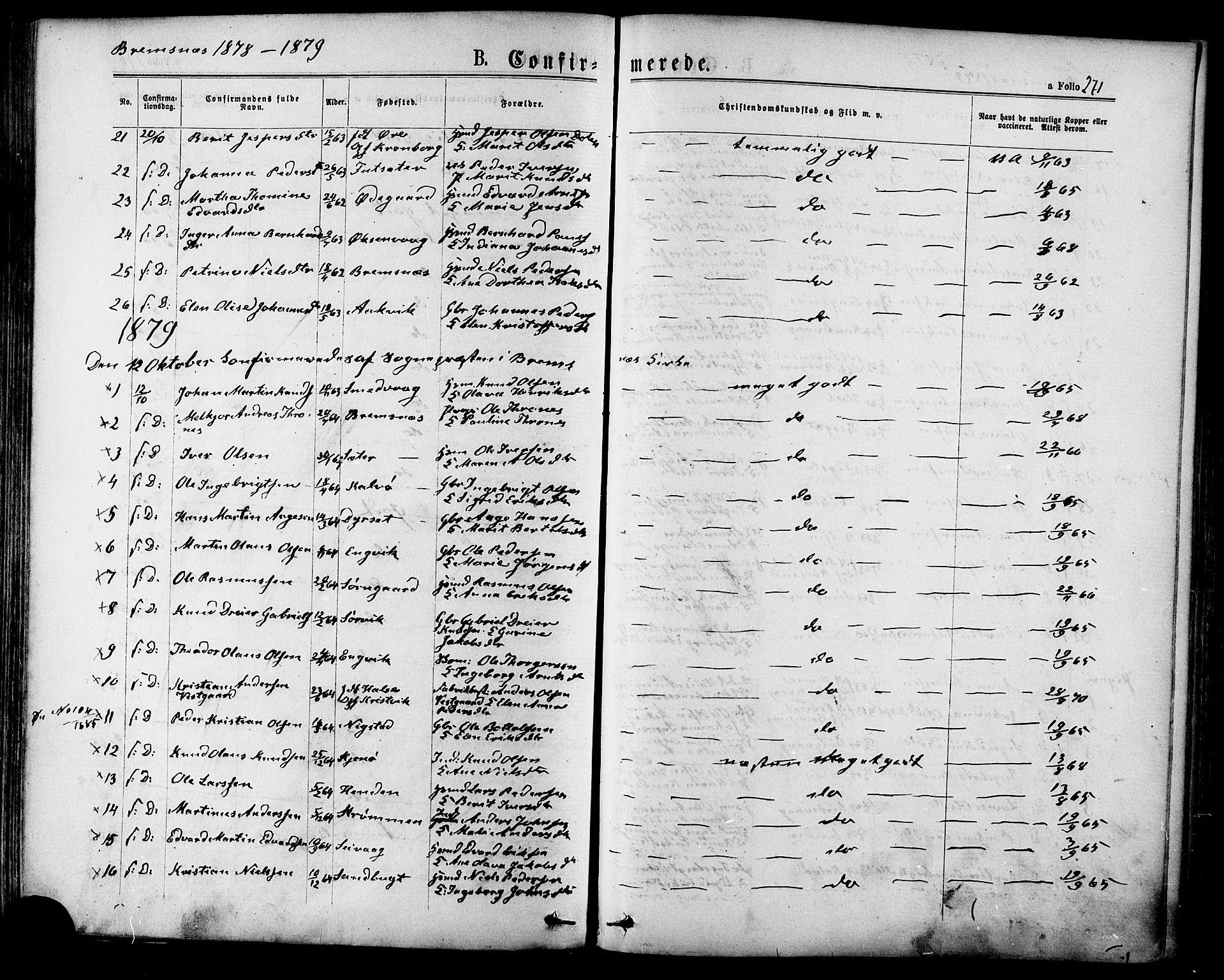 Ministerialprotokoller, klokkerbøker og fødselsregistre - Møre og Romsdal, AV/SAT-A-1454/568/L0806: Parish register (official) no. 568A12 /3, 1878-1884, p. 271