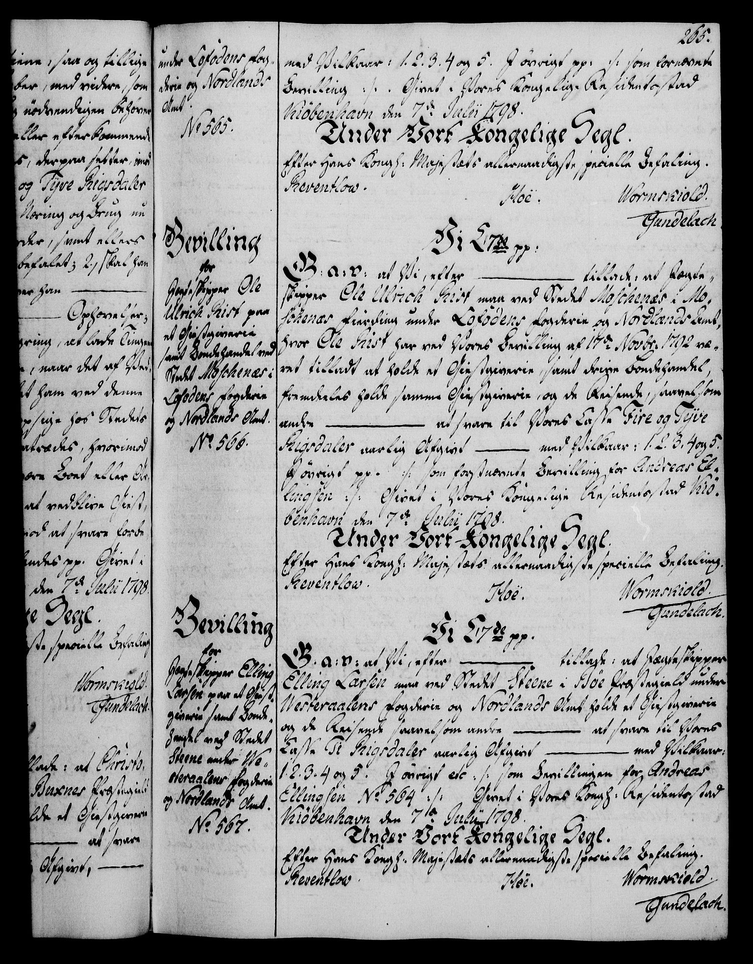 Rentekammeret, Kammerkanselliet, RA/EA-3111/G/Gg/Gga/L0016: Norsk ekspedisjonsprotokoll med register (merket RK 53.16), 1794-1800, p. 265