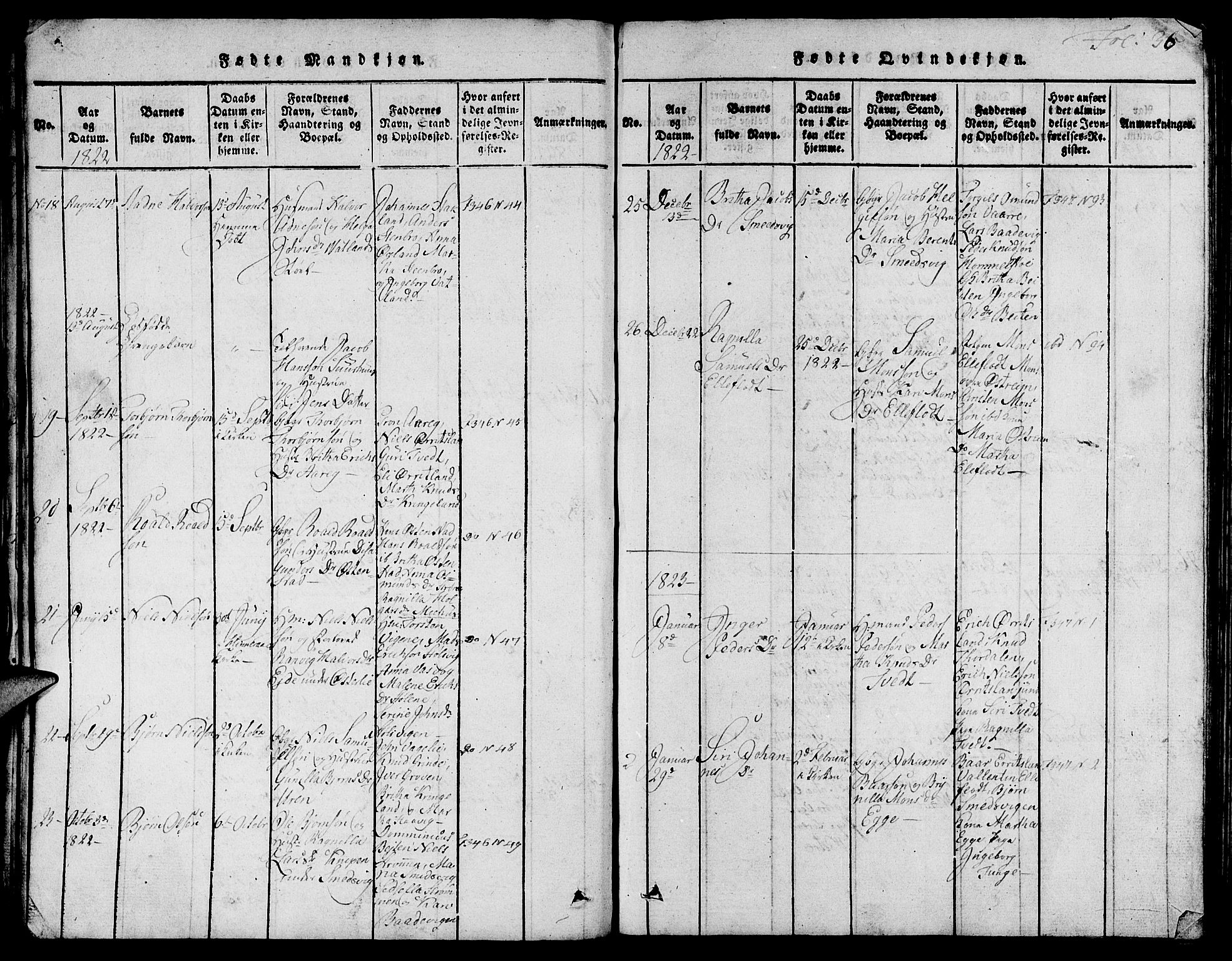 Skjold sokneprestkontor, AV/SAST-A-101847/H/Ha/Hab/L0001: Parish register (copy) no. B 1, 1815-1835, p. 36