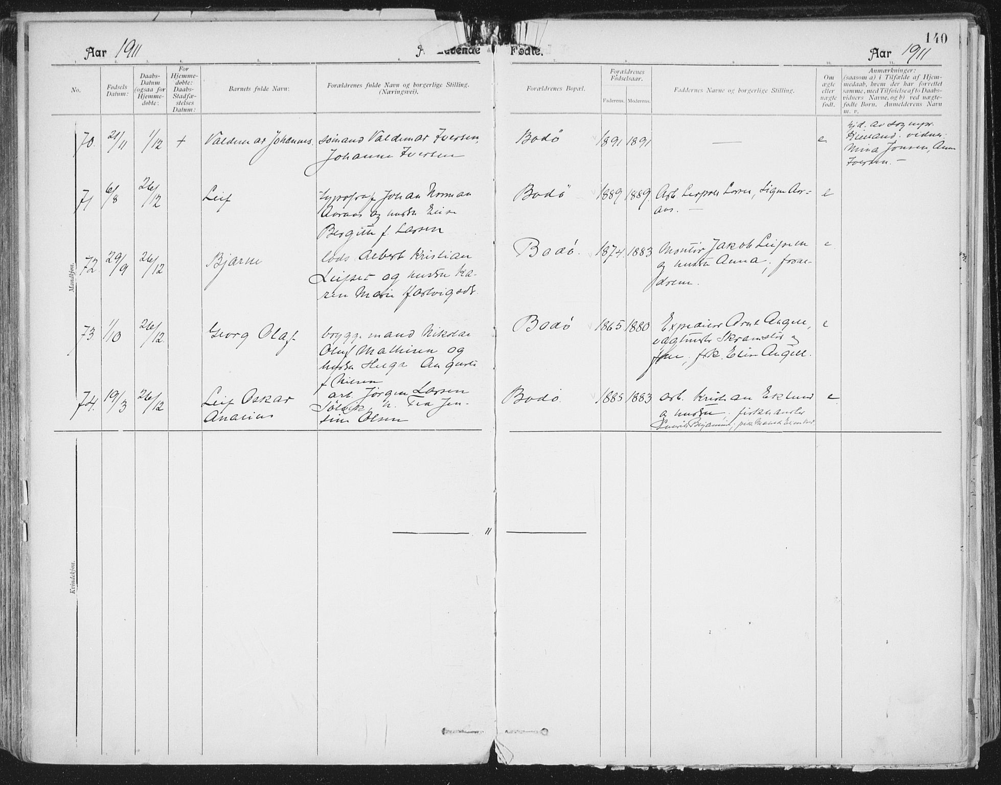 Ministerialprotokoller, klokkerbøker og fødselsregistre - Nordland, AV/SAT-A-1459/801/L0011: Parish register (official) no. 801A11, 1900-1916, p. 140