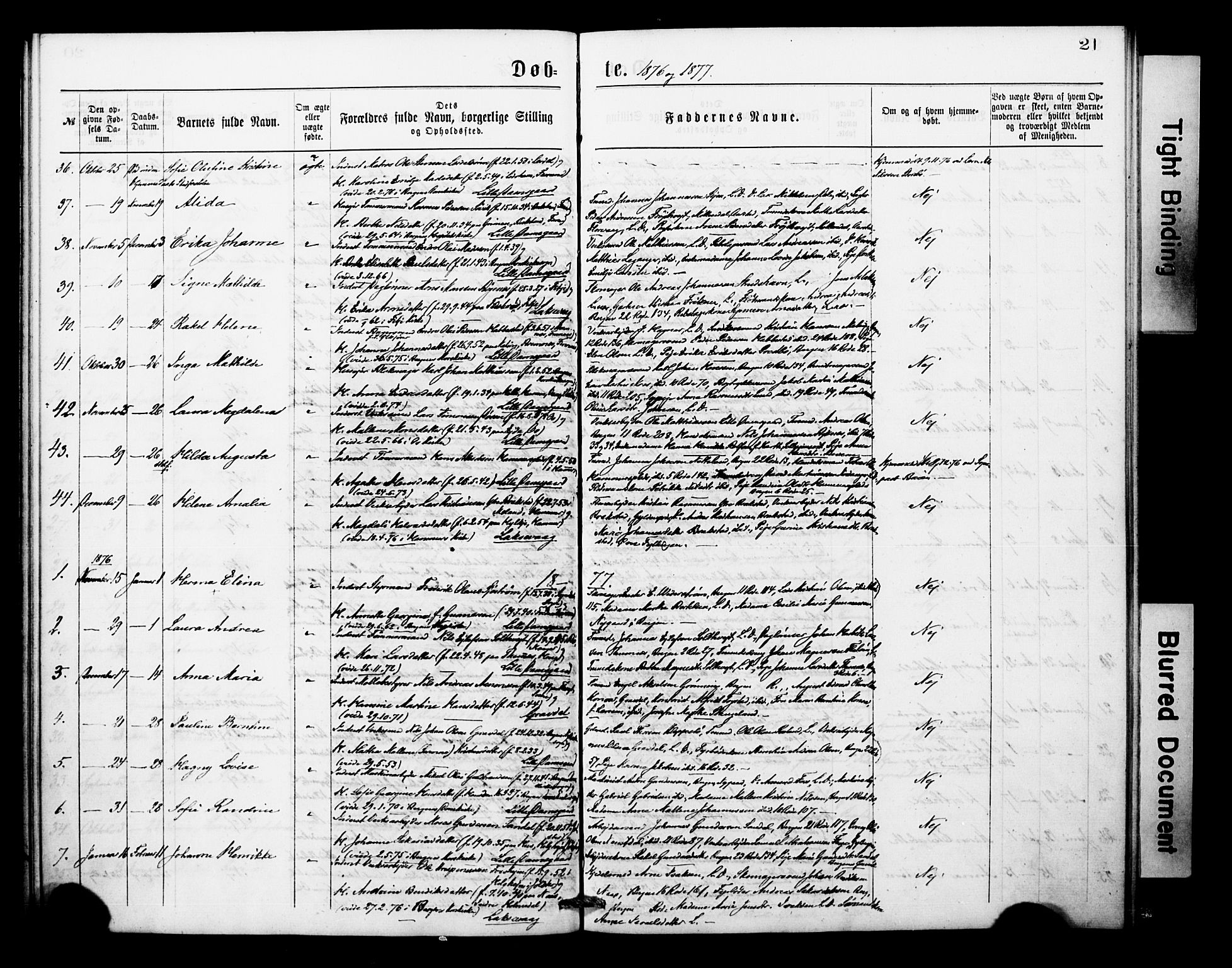 Askøy Sokneprestembete, AV/SAB-A-74101/H/Ha/Haa/Haae/L0001: Parish register (official) no. E 1, 1875-1877, p. 21