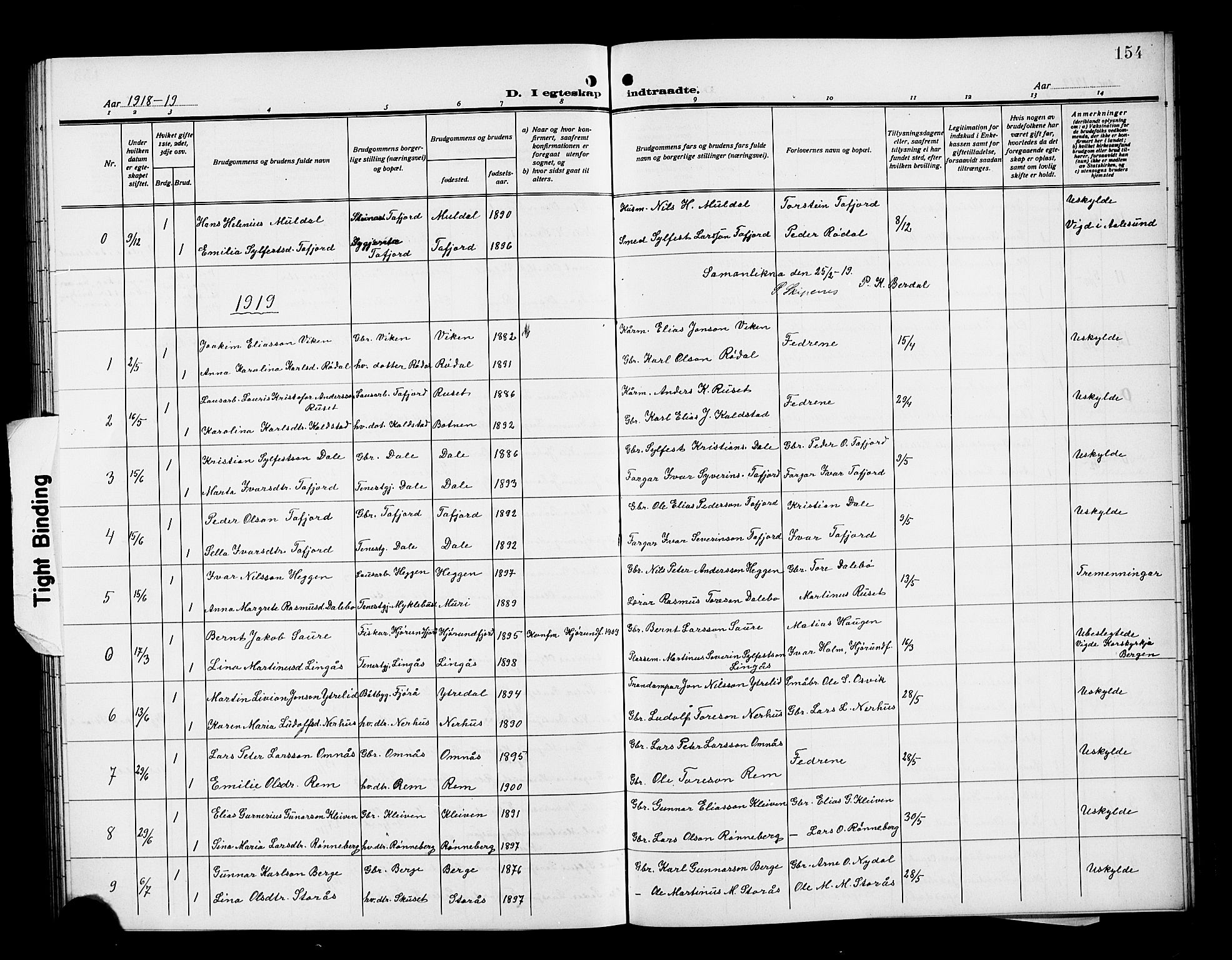Ministerialprotokoller, klokkerbøker og fødselsregistre - Møre og Romsdal, SAT/A-1454/519/L0265: Parish register (copy) no. 519C06, 1911-1921, p. 154