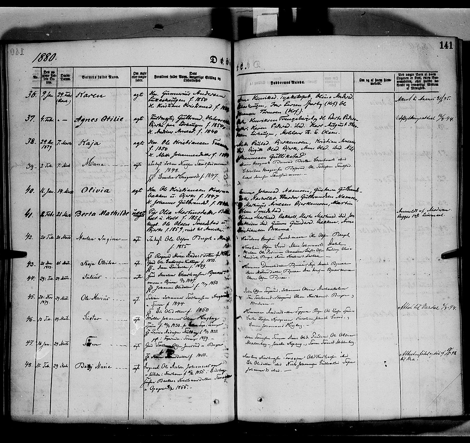 Grue prestekontor, AV/SAH-PREST-036/H/Ha/Haa/L0011: Parish register (official) no. 11, 1873-1880, p. 141