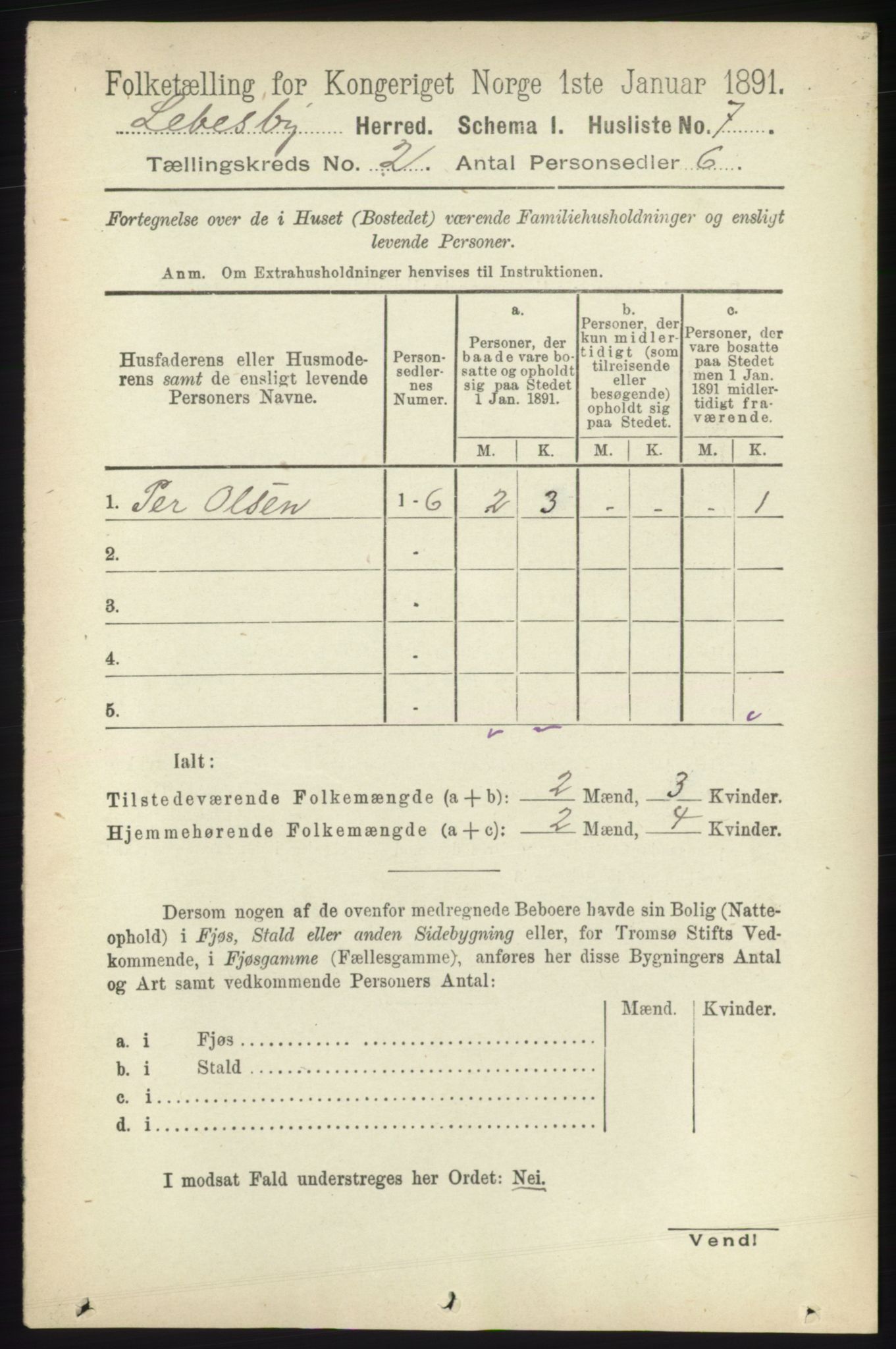 RA, 1891 census for 2022 Lebesby, 1891, p. 260