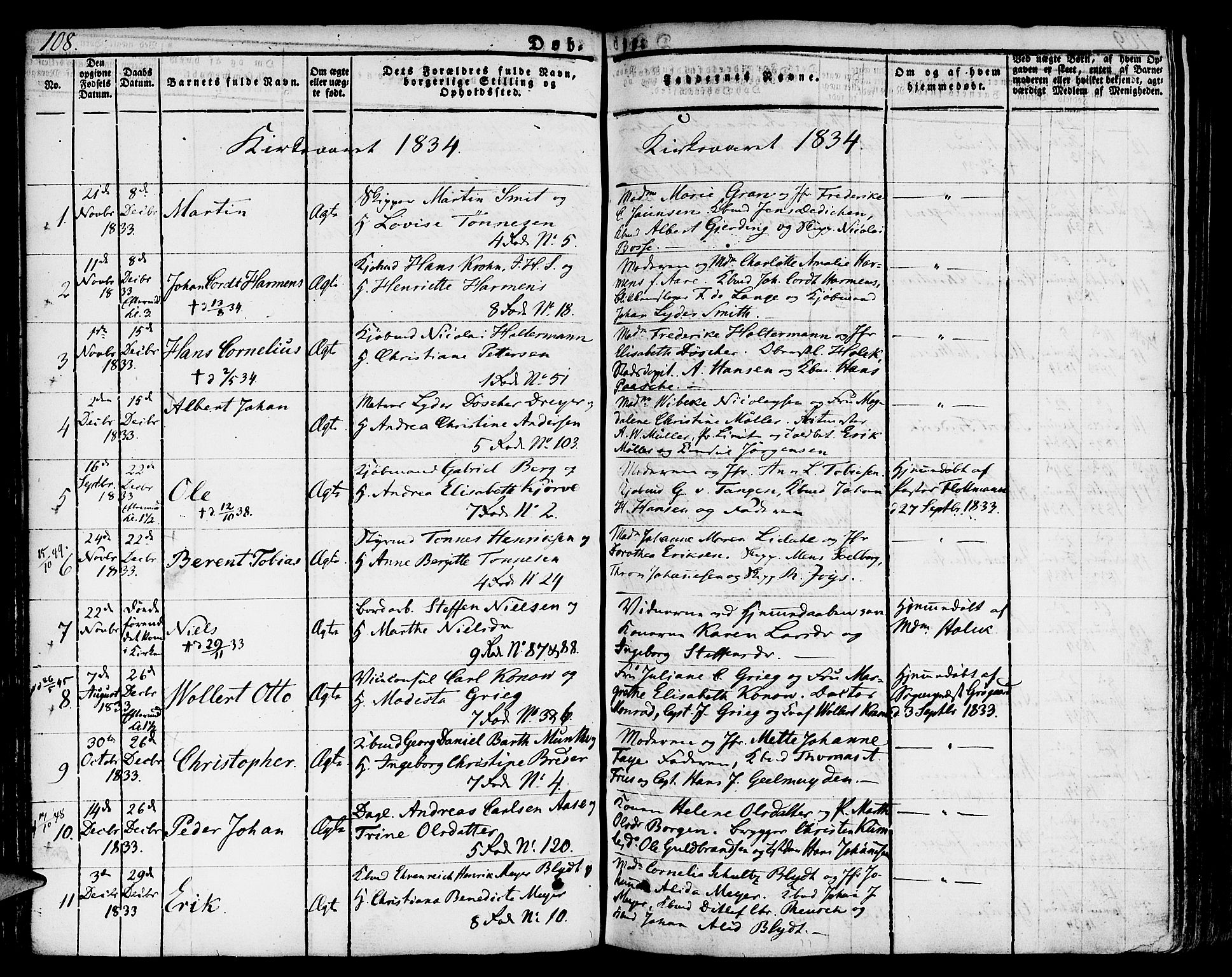 Nykirken Sokneprestembete, SAB/A-77101/H/Hab: Parish register (copy) no. A 5I, 1821-1841, p. 108
