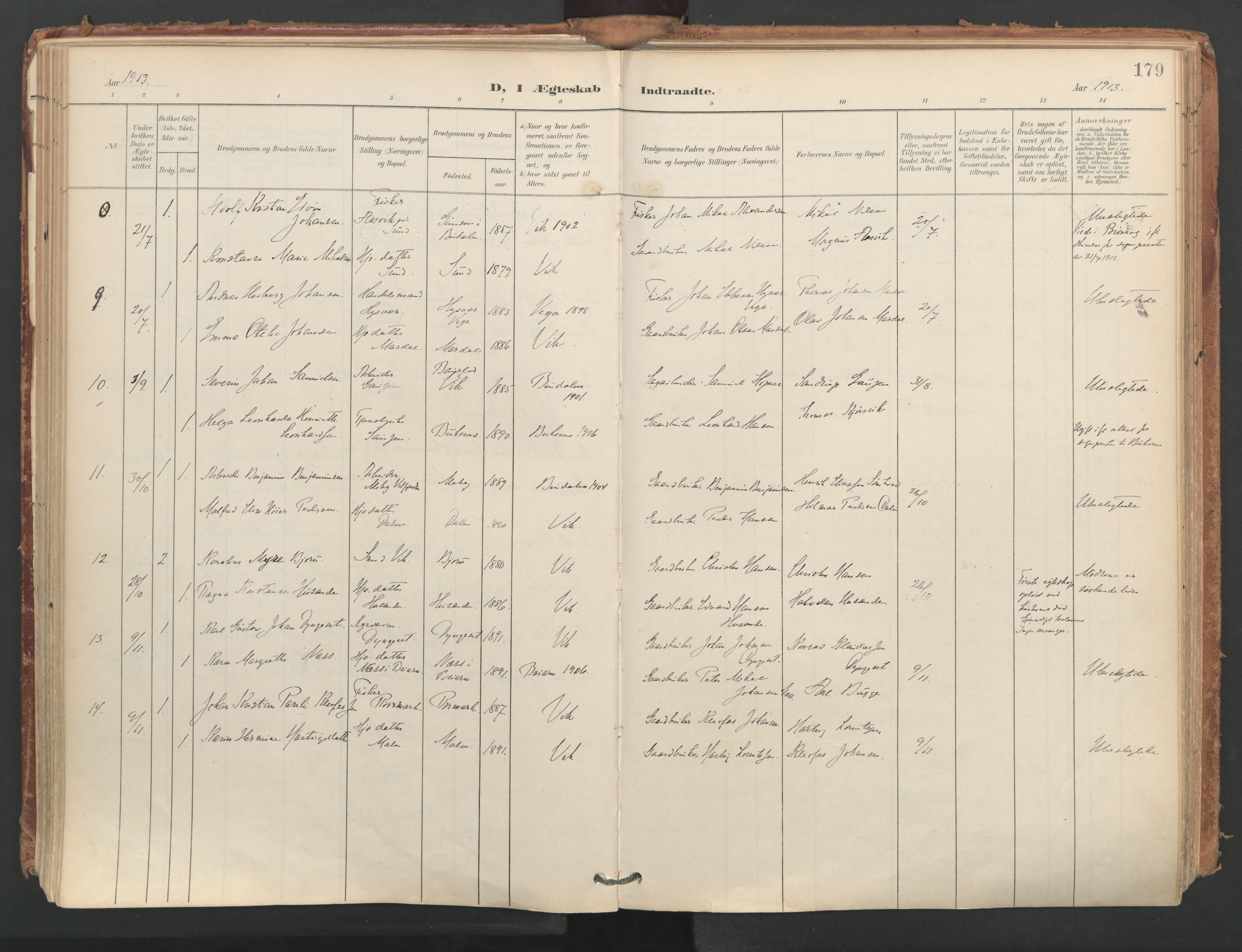 Ministerialprotokoller, klokkerbøker og fødselsregistre - Nordland, AV/SAT-A-1459/812/L0180: Parish register (official) no. 812A09, 1901-1915, p. 179