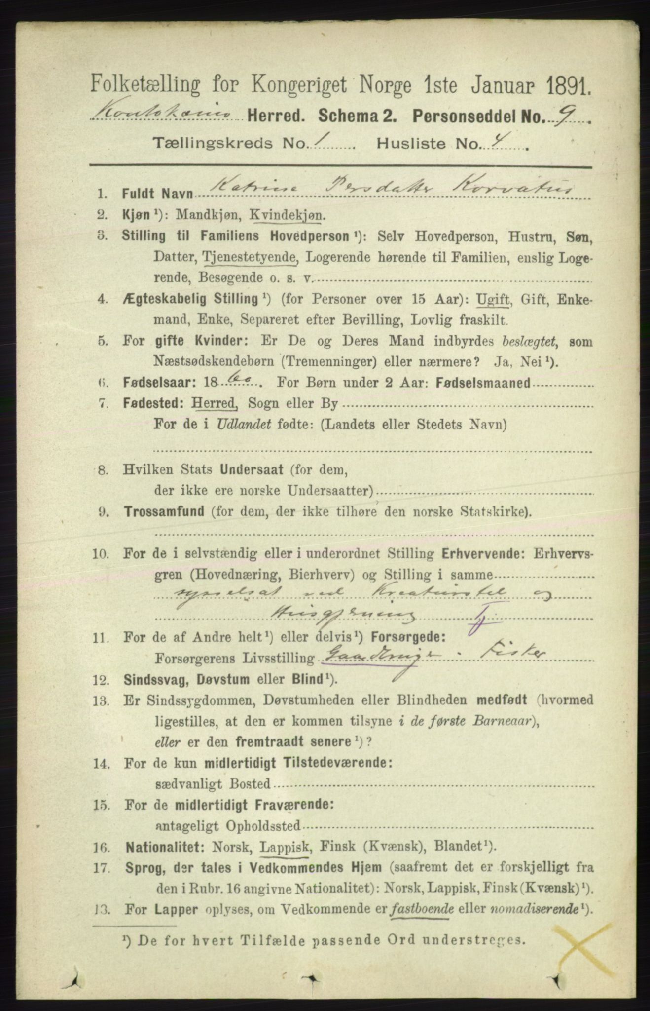 RA, 1891 census for 2011 Kautokeino, 1891, p. 76