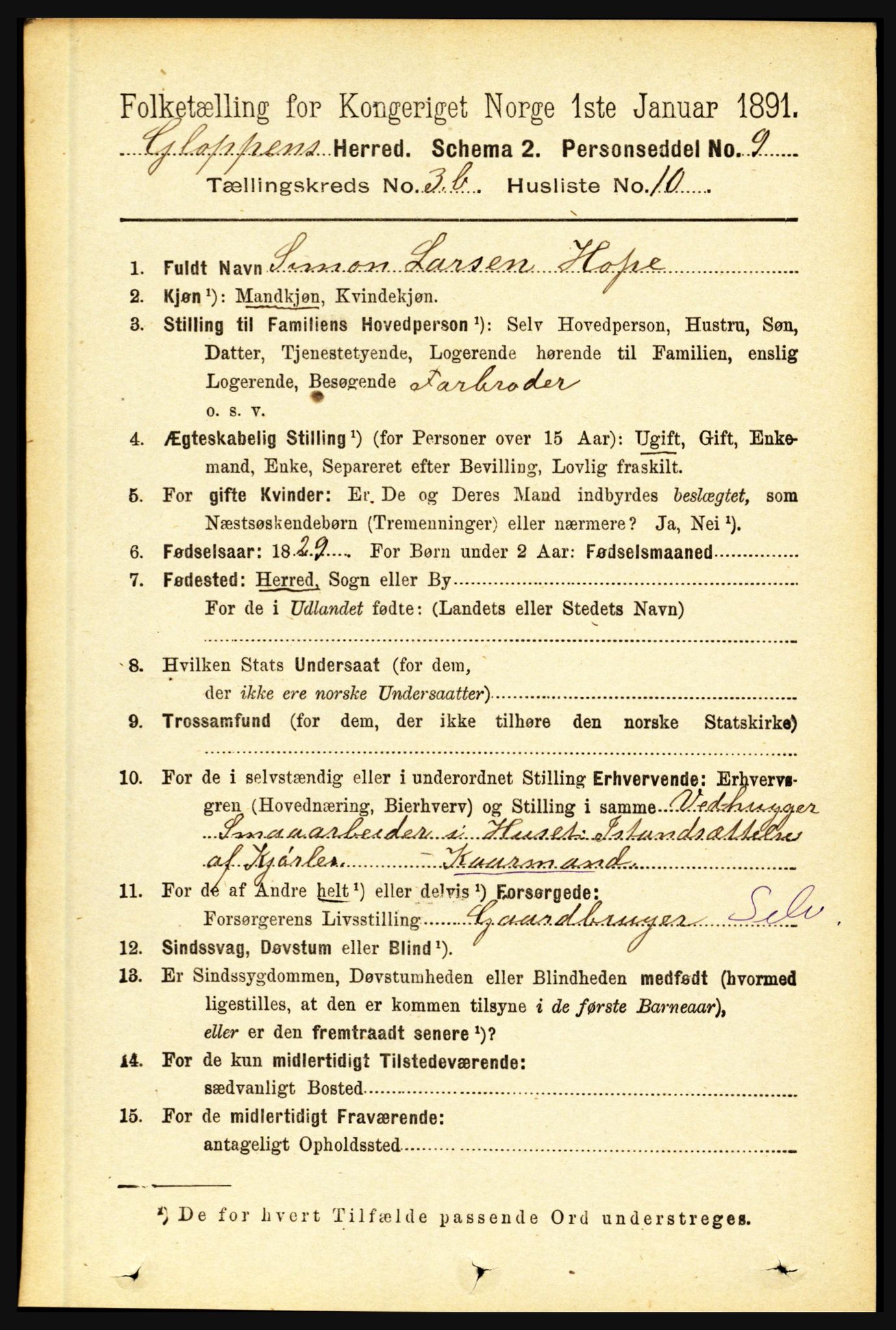 RA, 1891 census for 1445 Gloppen, 1891, p. 1519