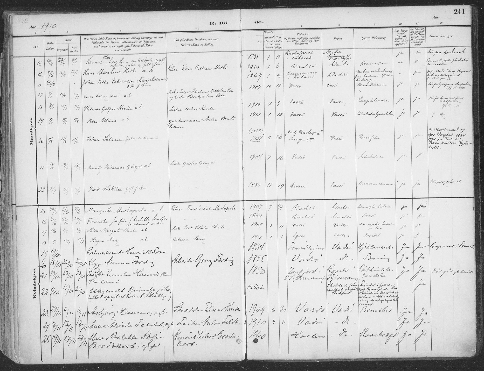 Vadsø sokneprestkontor, SATØ/S-1325/H/Ha/L0007kirke: Parish register (official) no. 7, 1896-1916, p. 241